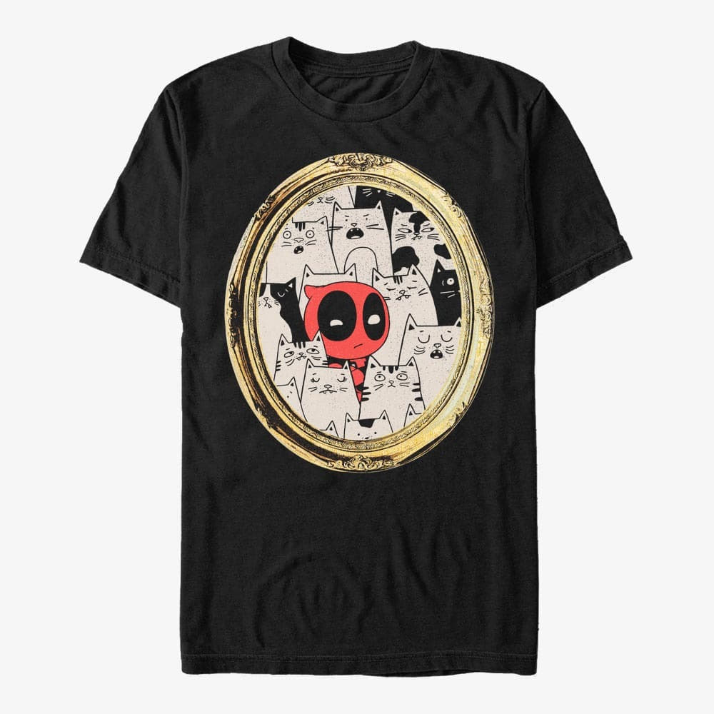 Trička Merch Marvel Deadpool - Cats Rule Everything Around Me Black