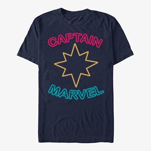 Tričko Merch Captain Marvel: Movie - Captain Marvel Neon Men's T-Shirt Navy Blue