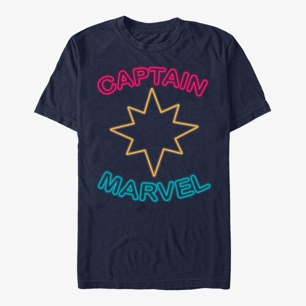 T-shirts Merch Captain Marvel: Movie - Captain Marvel Neon Men's T-Shirt Navy Blue