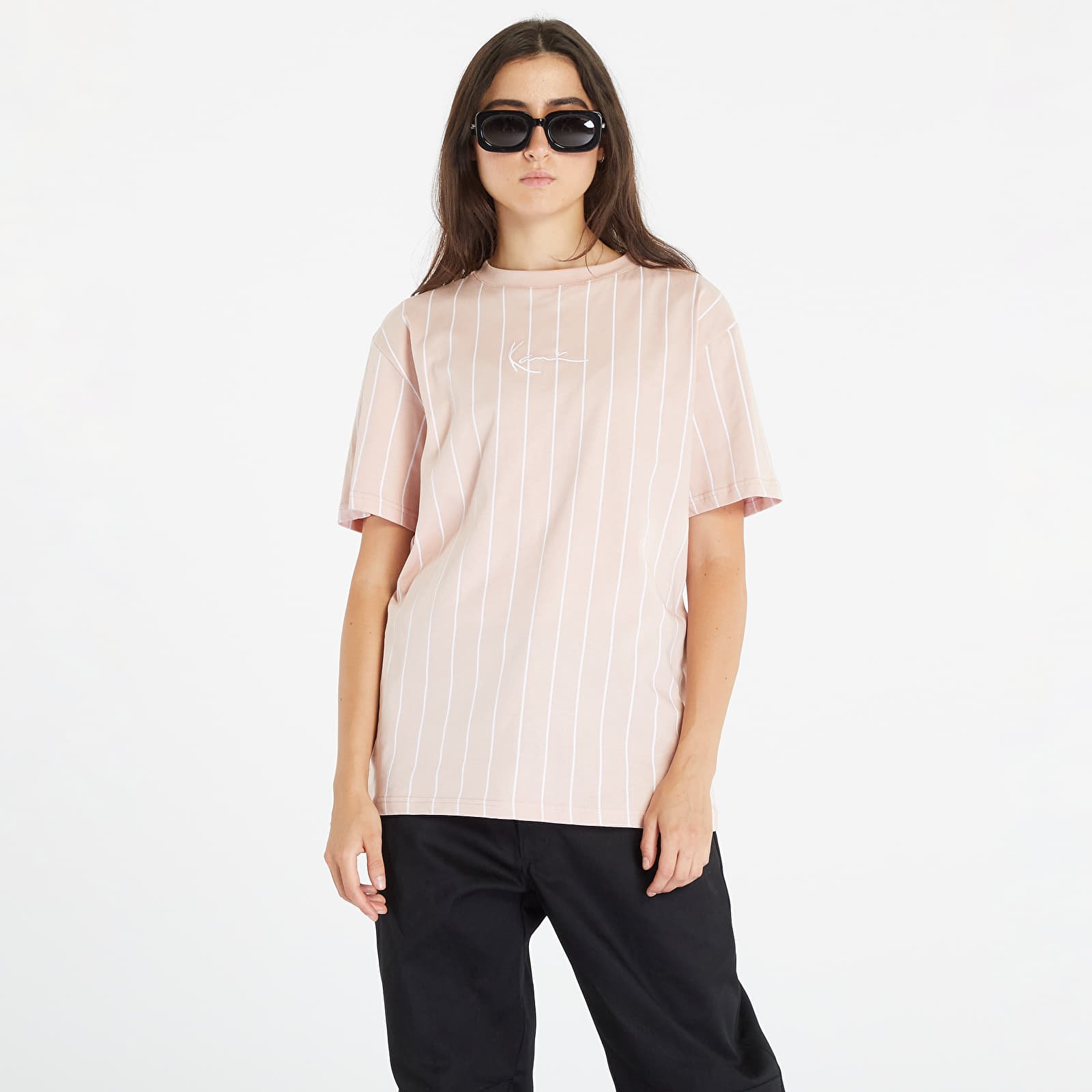 Camisetas Karl Kani Small Signature Pinstripe Os Tee Dusty Rose/ White