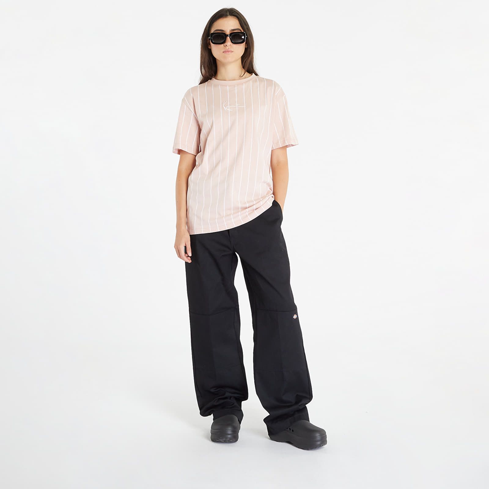 Camisetas Karl Kani Small Signature Pinstripe Os Tee Dusty Rose/ White