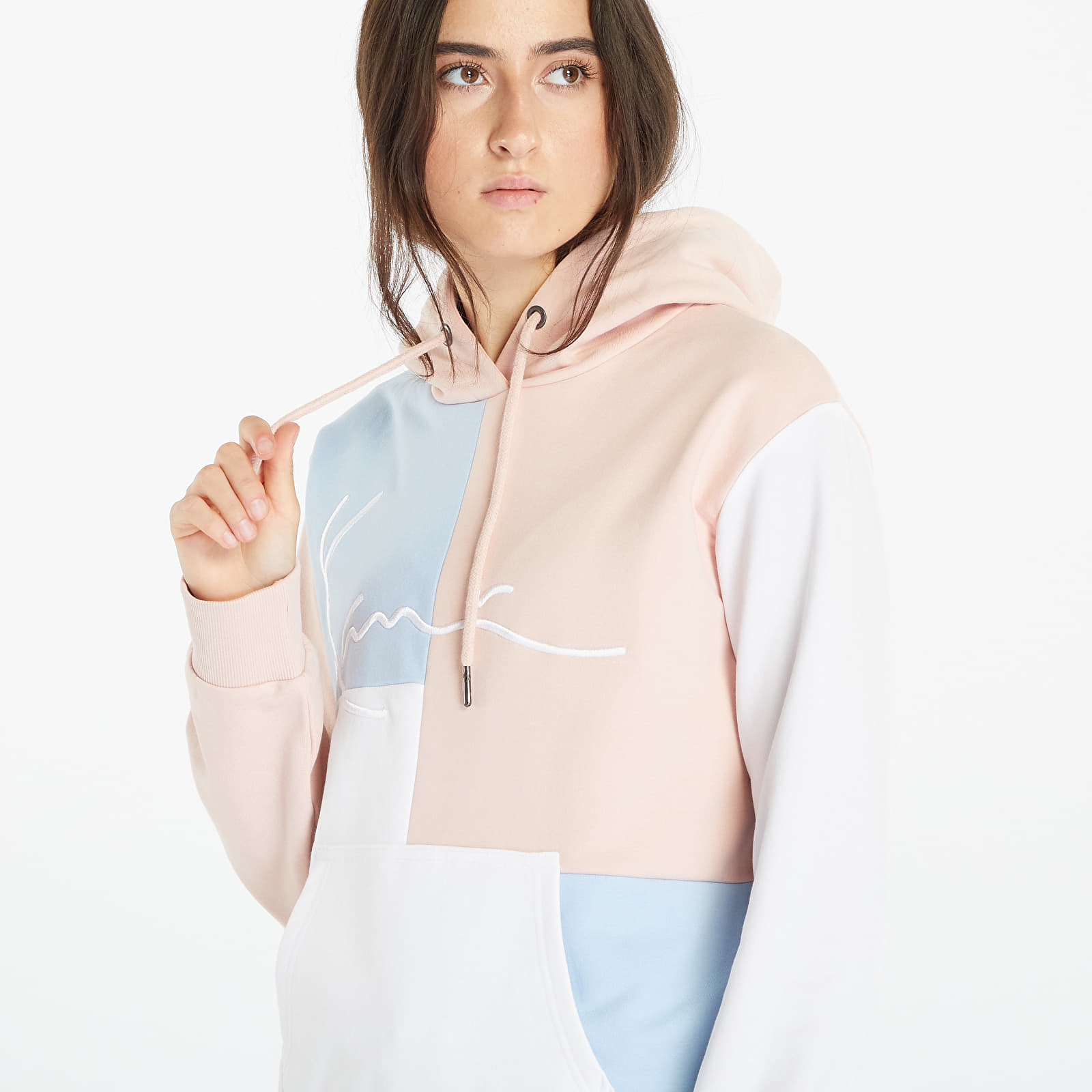 Hoodies and sweatshirts  Karl Kani Signature Block Hoodie Dusty Rose/ Light Blue/ White
