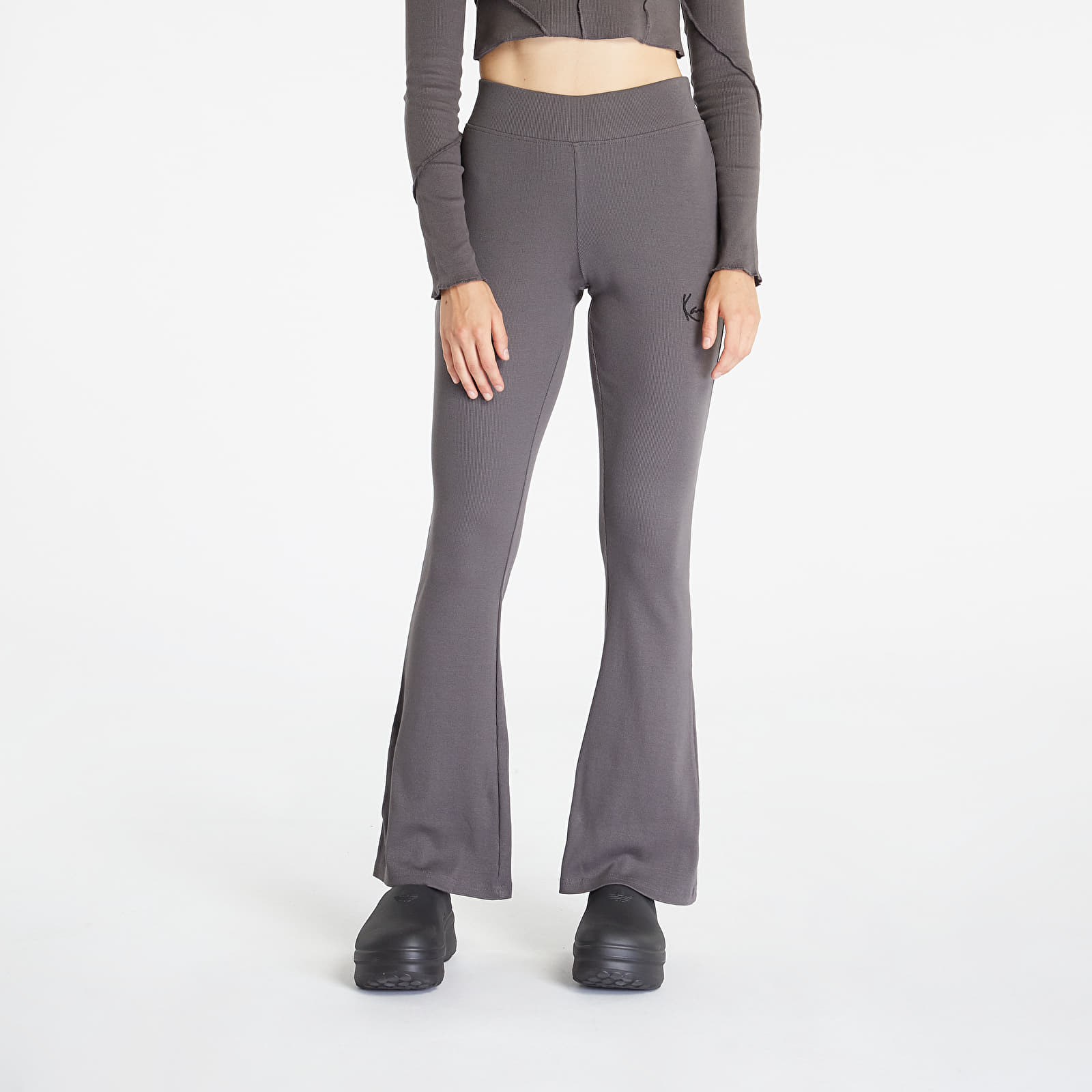 Dżinsy i spodnie Karl Kani Small Signature Flared Rib Leggings Anthracite