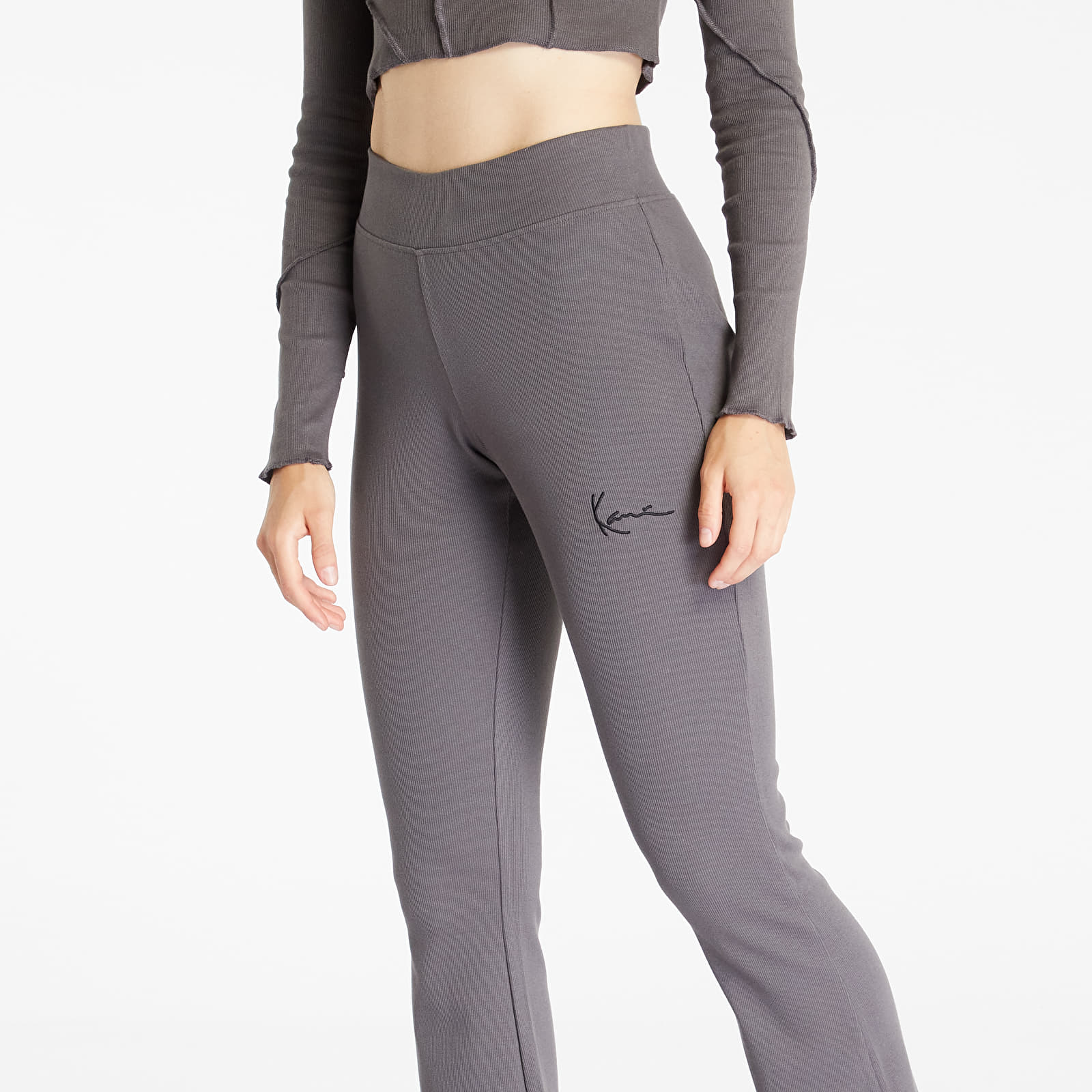 Dżinsy i spodnie Karl Kani Small Signature Flared Rib Leggings Anthracite