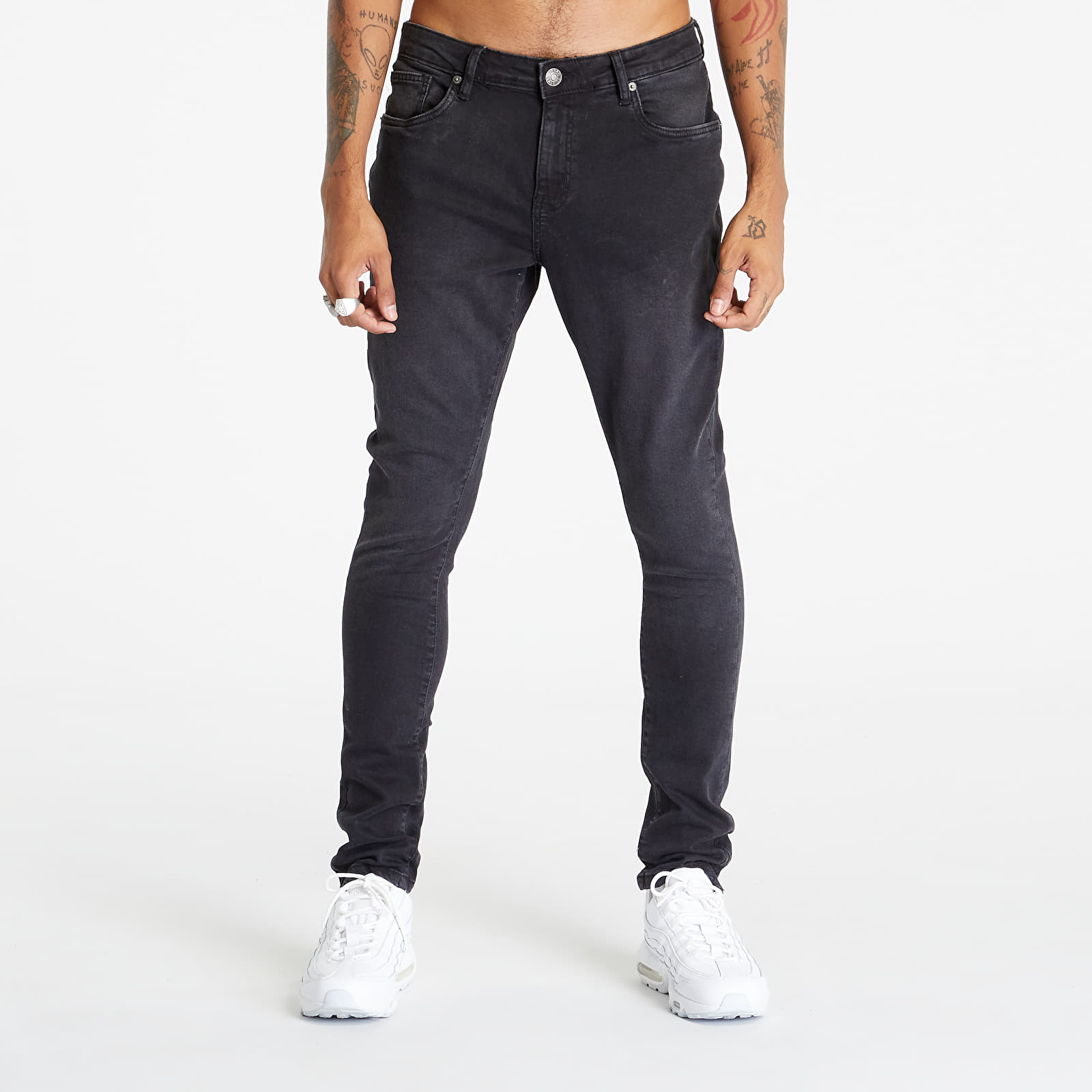 Broeken Urban Classics Slim Fit Zip Jeans Real Black Washed W32/L34