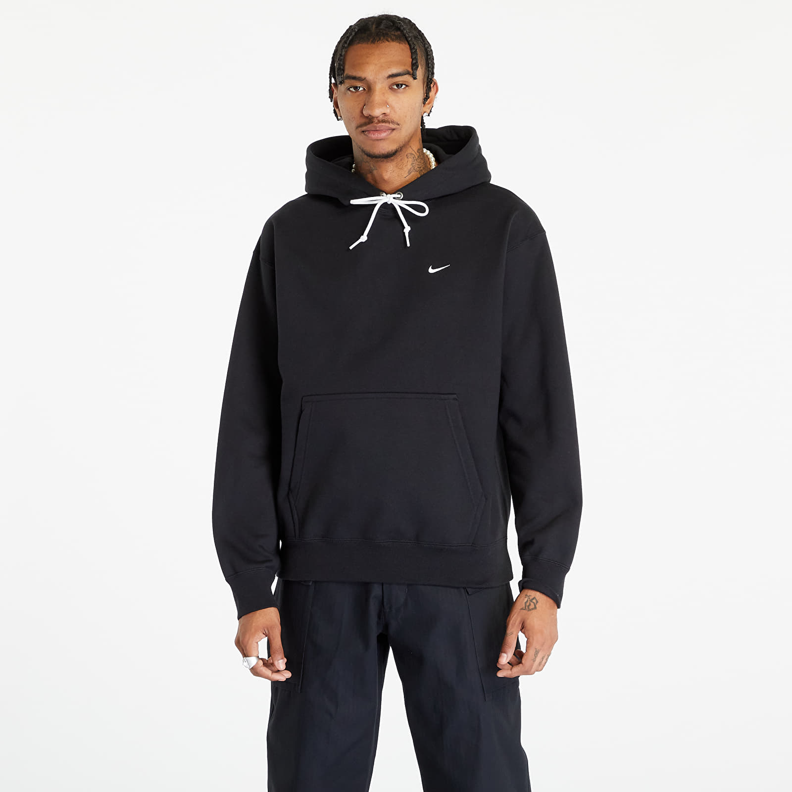 Bluzy Nike Solo Swoosh Men's Fleece Pullover Hoodie Black/ White