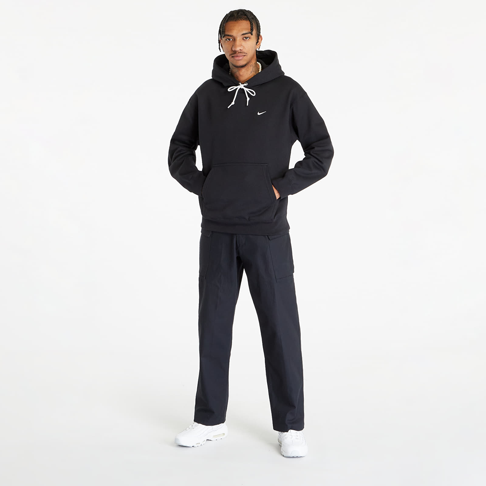 Bluzy Nike Solo Swoosh Men's Fleece Pullover Hoodie Black/ White