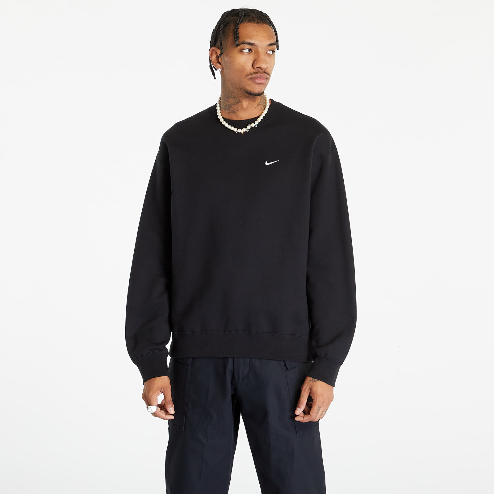 Mikiny Nike Solo Swoosh Men's Fleece Crew Black/ White