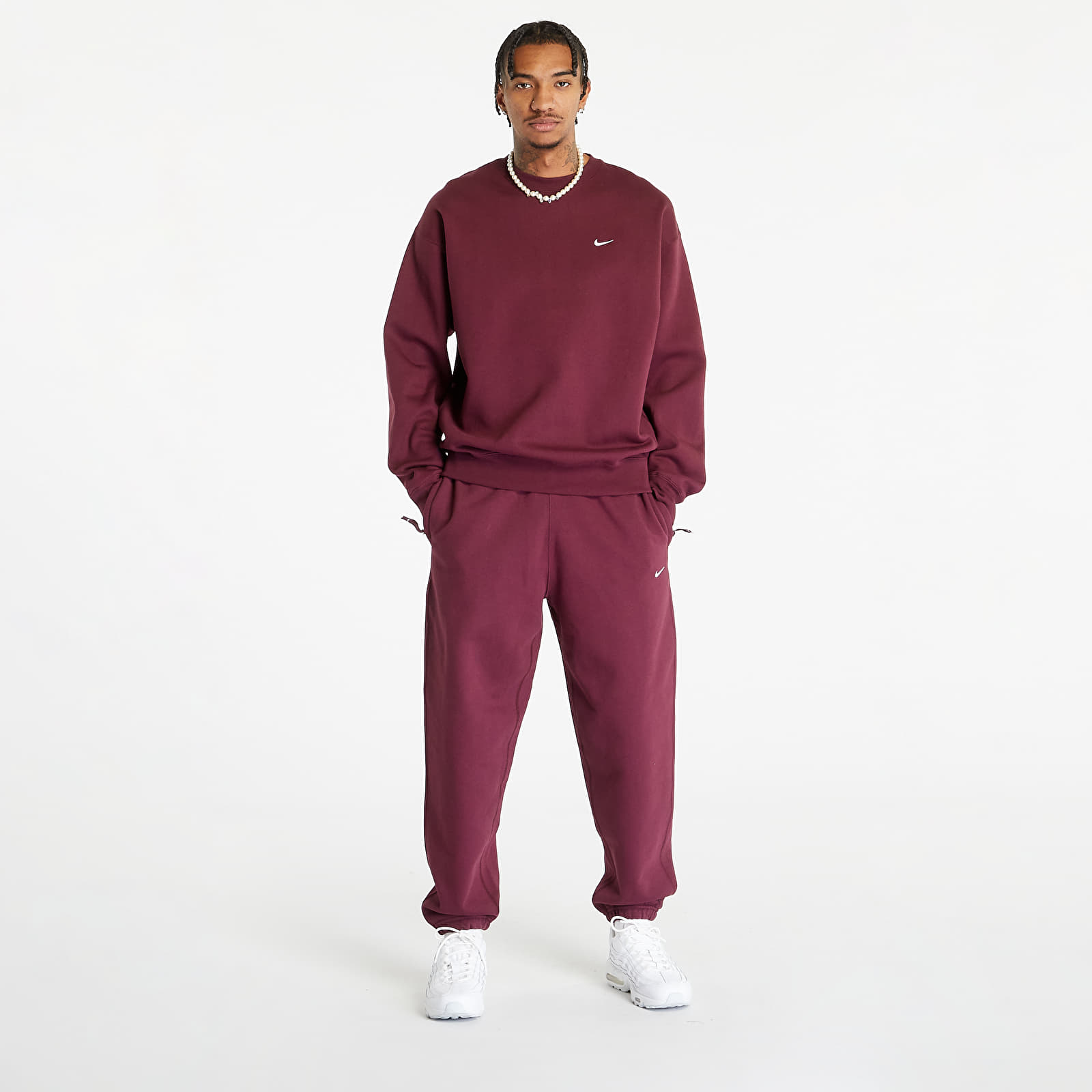 Hoodies and sweatshirts Nike Solo Swoosh Men s Fleece Crew Night Maroon White Queens