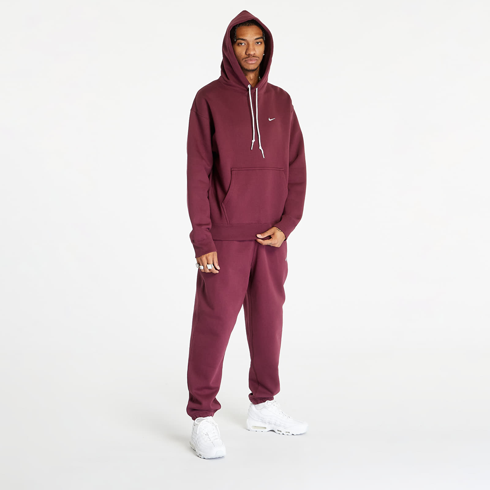 Hoodies and sweatshirts Nike Solo Swoosh Men's Fleece Pullover Hoodie Night Maroon/ White