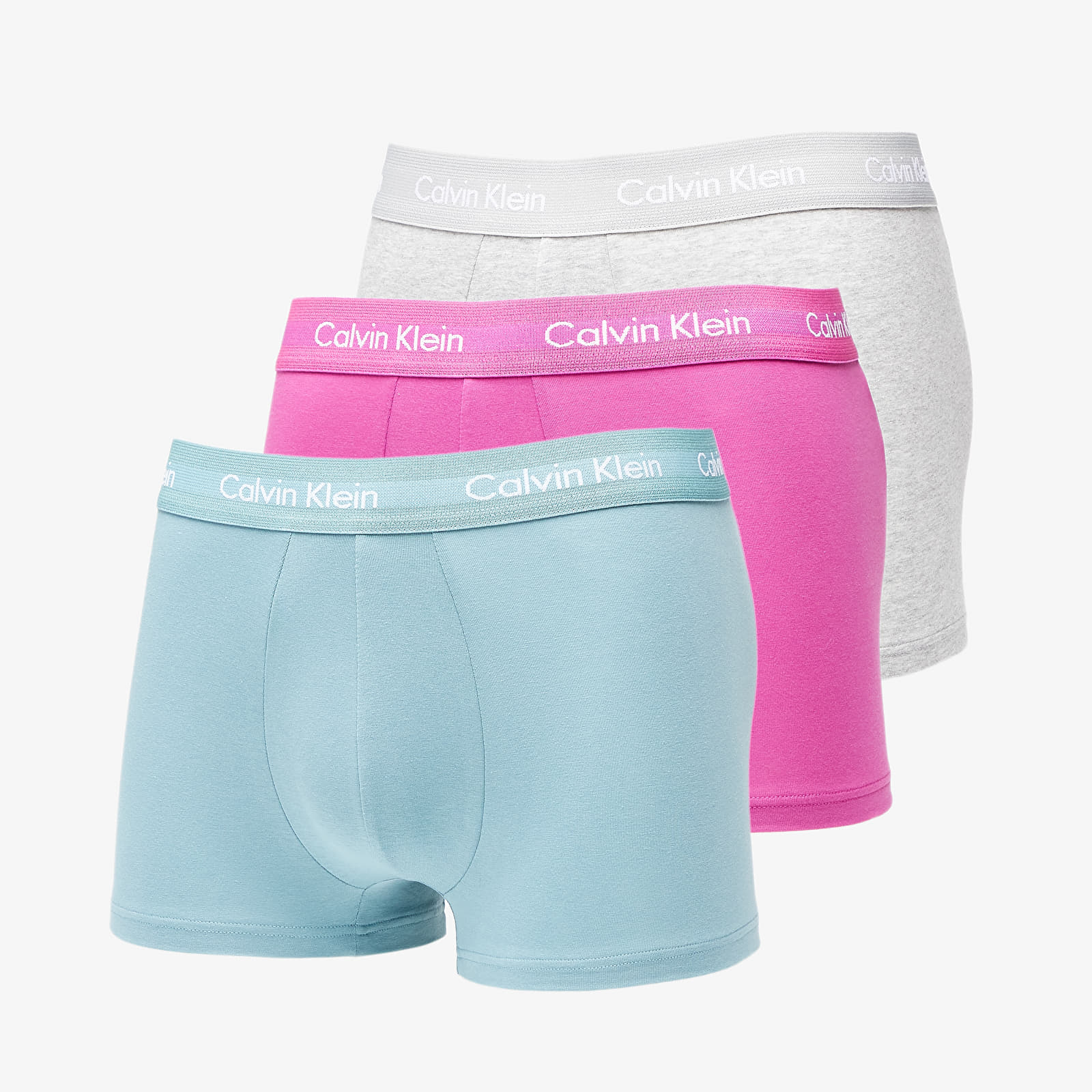 Men s Clothing Calvin Klein Cotton Stretch Low Rise Trunk 3 Pack Wild Aster Grey Heather Artic Green Queens