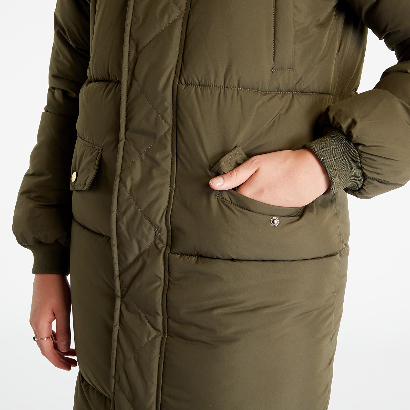 Ladies Beige Faux Puffer and Fur Coats Urban | Jackets Queens Classics Darkolive/ Coat Oversize