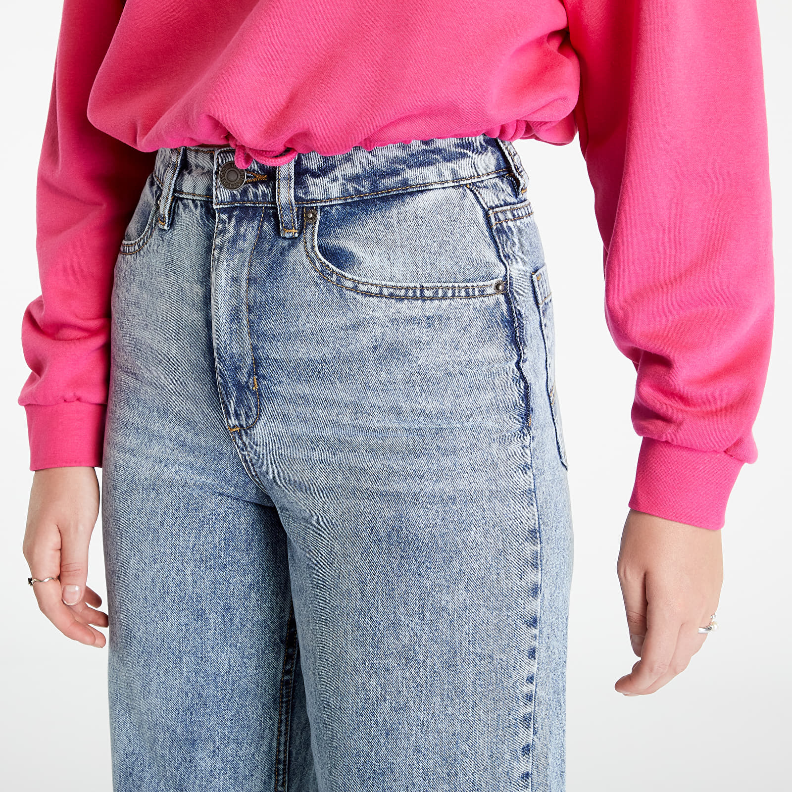 Bikses Urban Classics Ladies Wide Leg Slit Denim Lightblue