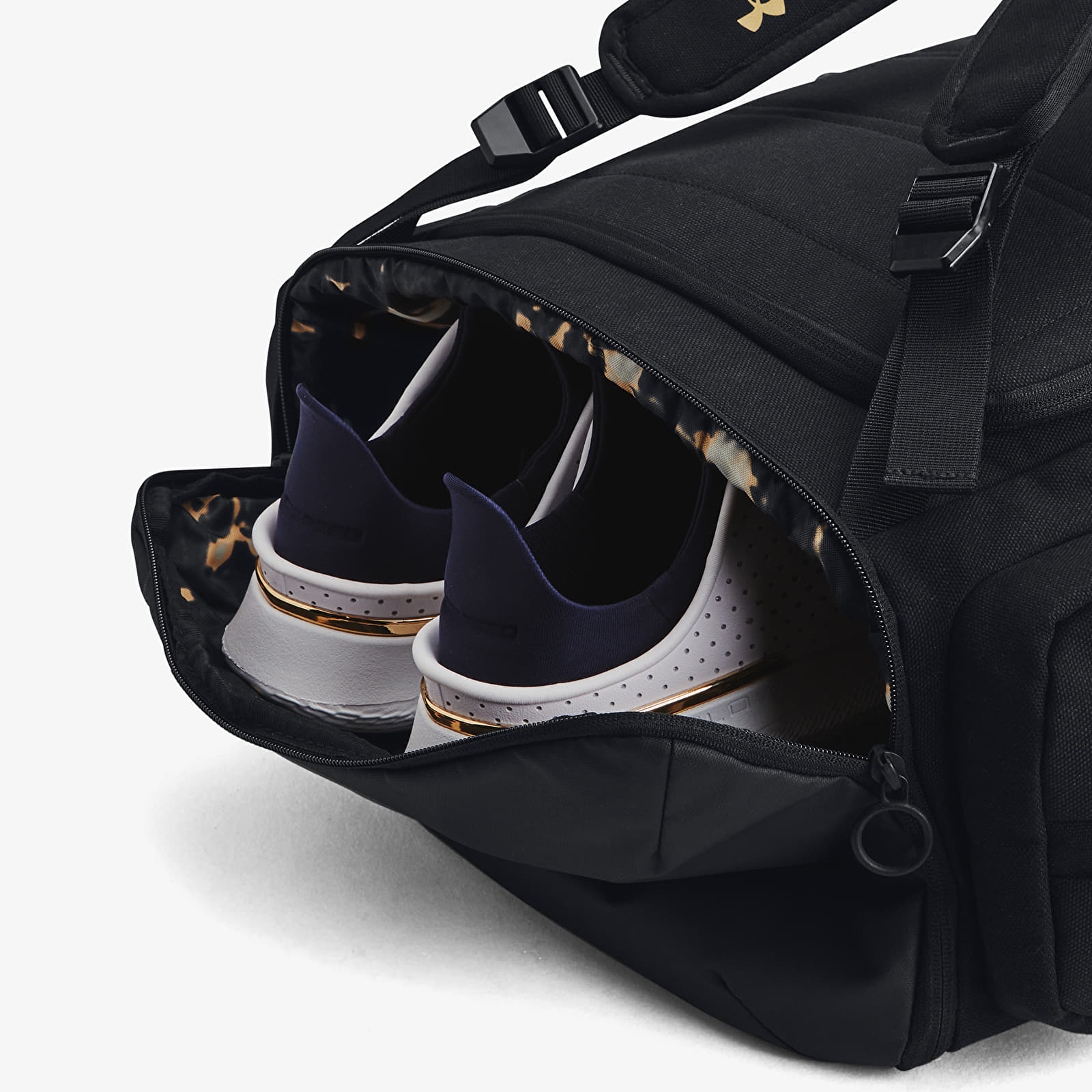 Backpacks Under Armour Project Rock Duffle Backpack Black/ Black/ Metallic Gold