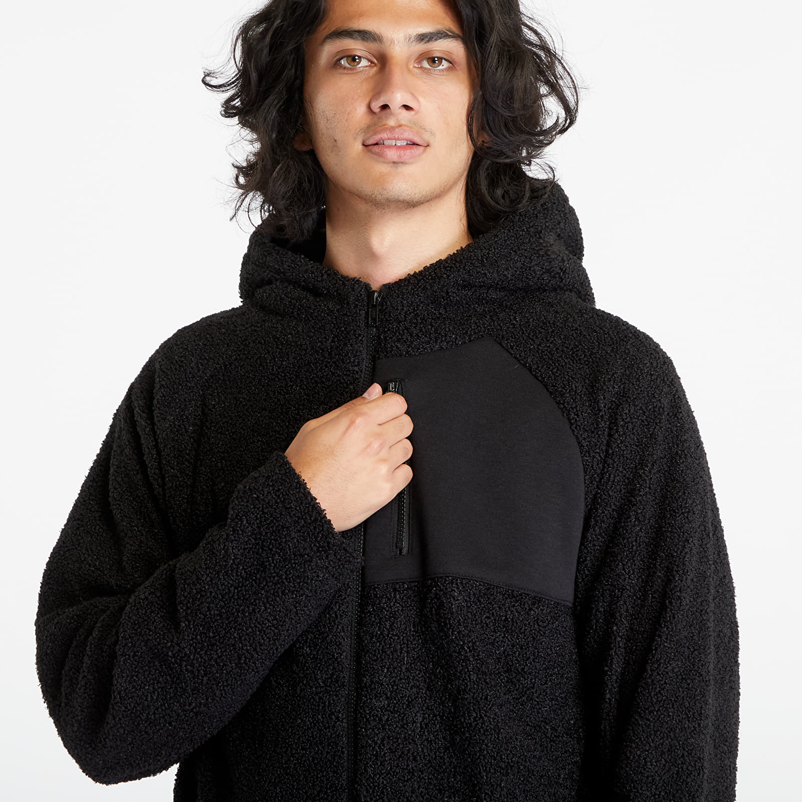 Bluzy i swetry Urban Classics Hooded Sherpa Zip Jacket Black