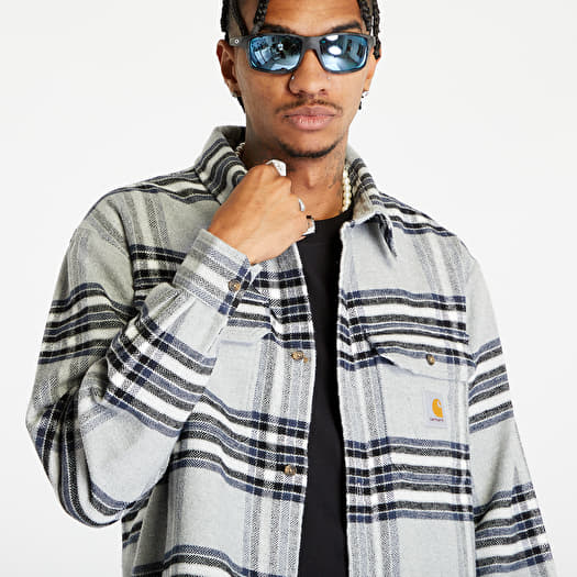 Shirts Carhartt WIP Long Sleeve Hawkins Shirt UNISEX Hawkins Check/ Grey  Heather/ Blue | Queens