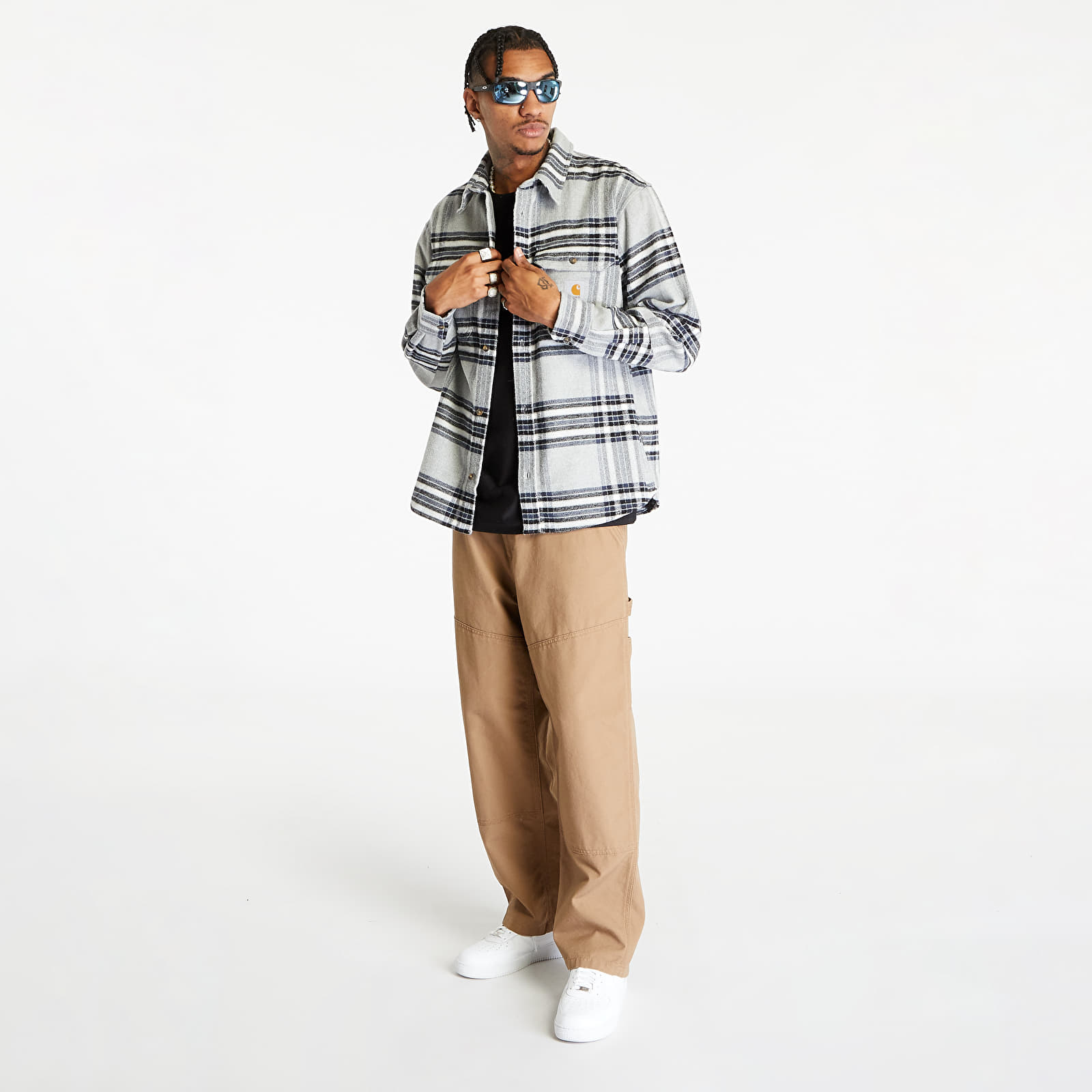 Shirts Carhartt WIP Long Sleeve Hawkins Shirt UNISEX Hawkins Check/ Grey  Heather/ Blue | Queens