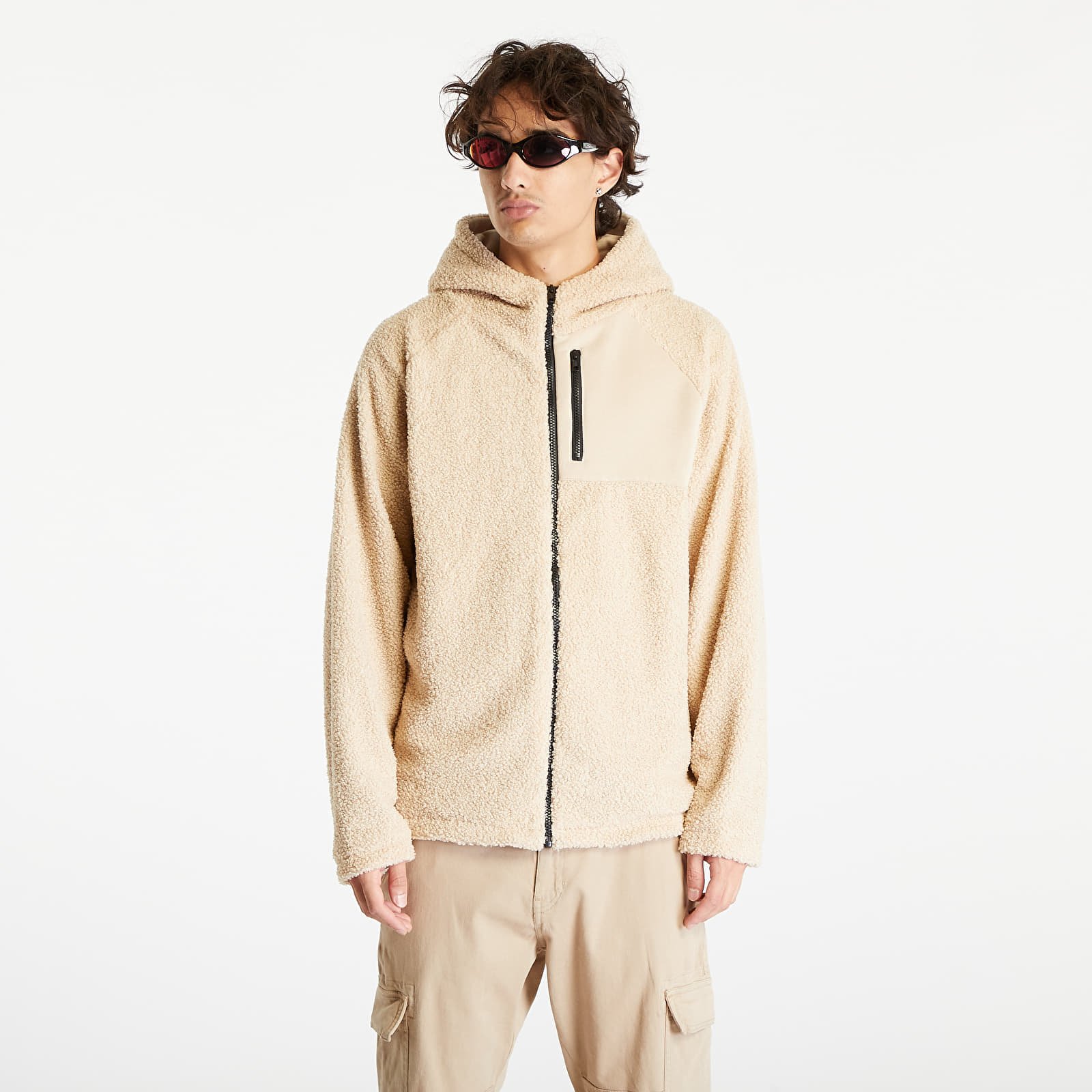 Bluzy i swetry Urban Classics Hooded Sherpa Zip Jacket Dark Sand