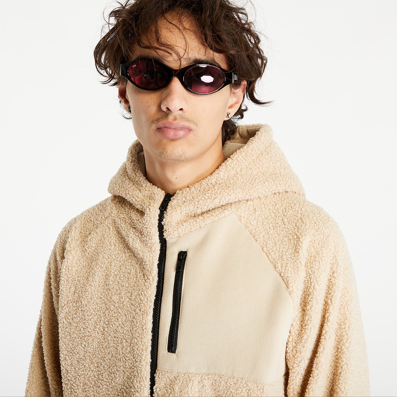 Sweatshirts and Sweaters Urban Classics Hooded Sherpa Zip Jacket Dark Sand