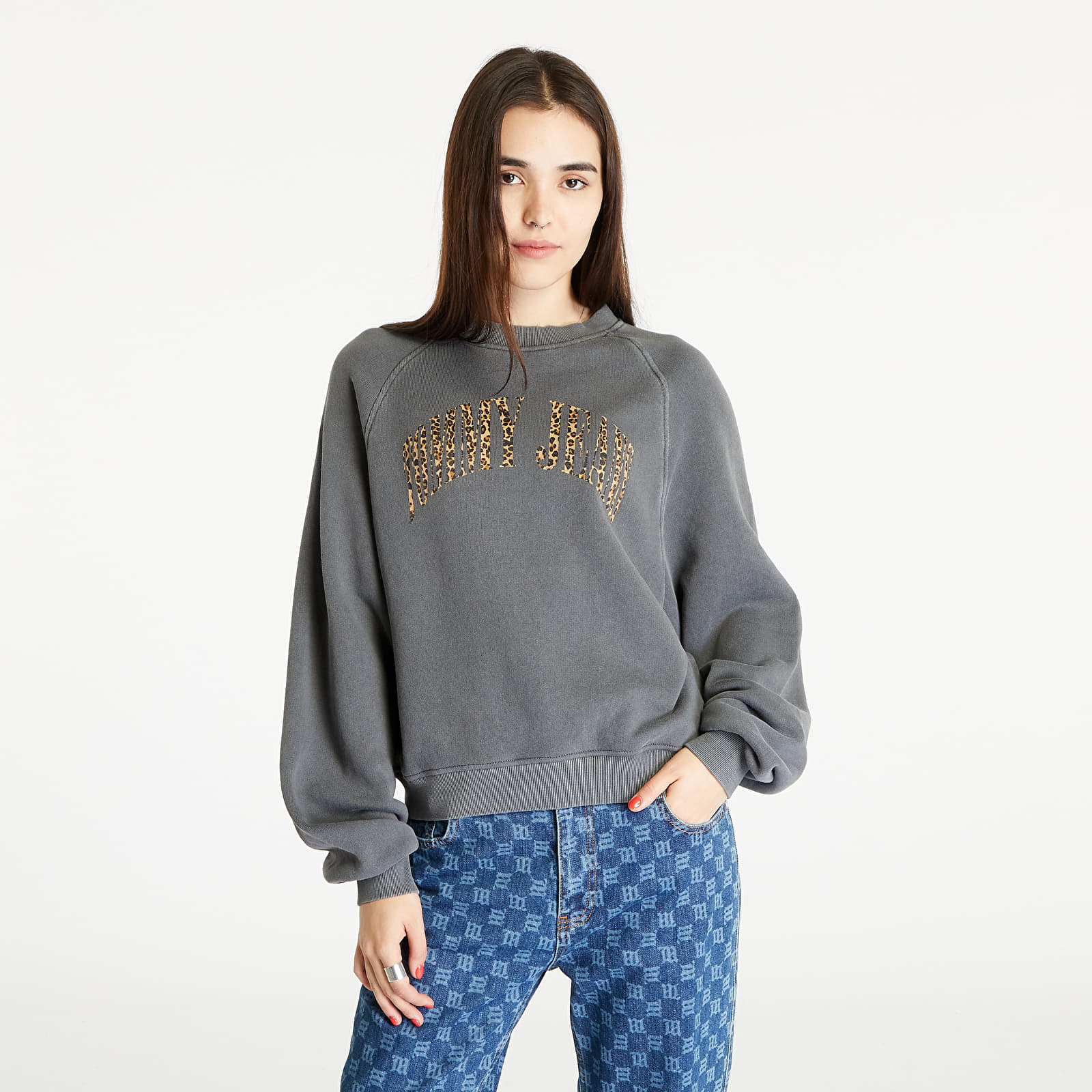 Moletons e blusas de moletom Tommy Jeans Relaxed Fit Leo Print Crewneck Gray