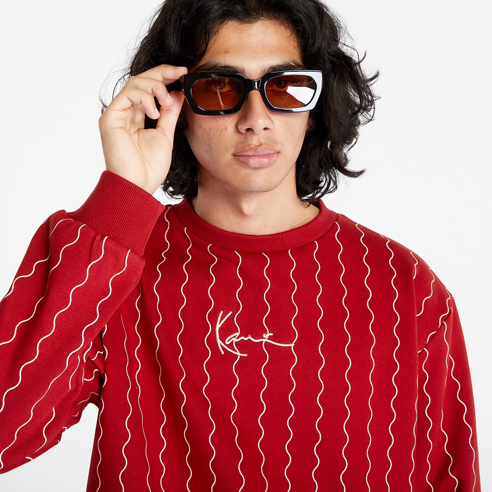 Sweatshirts Karl Kani Small Signature Ziczac Pinstripe Crew Dark Red/ Off White