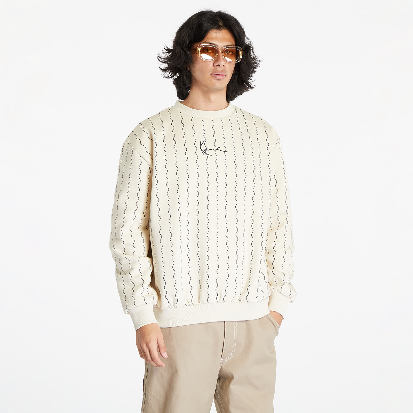 Sweatshirt Karl Kani Small Signature Ziczac Pinstripe Crew Off White/ Black S