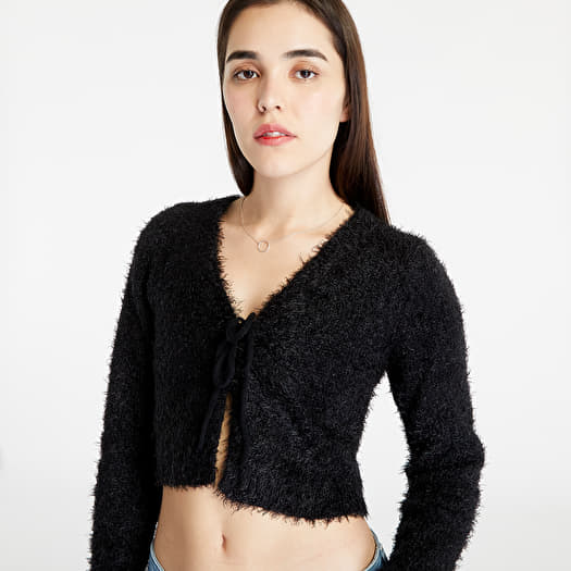 Black fluffy cropped cardigan outlet