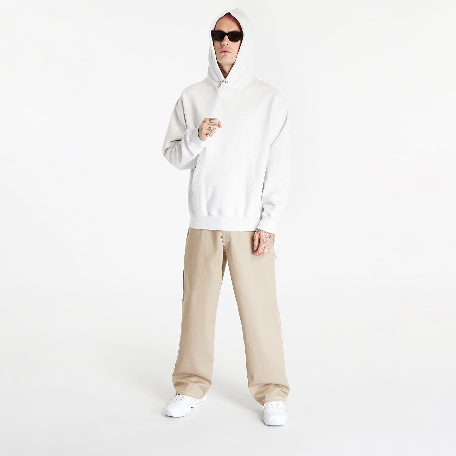 Hoodies and sweatshirts  Nike Solo Swoosh Men's Fleece Pullover Hoodie Birch Heather/ White