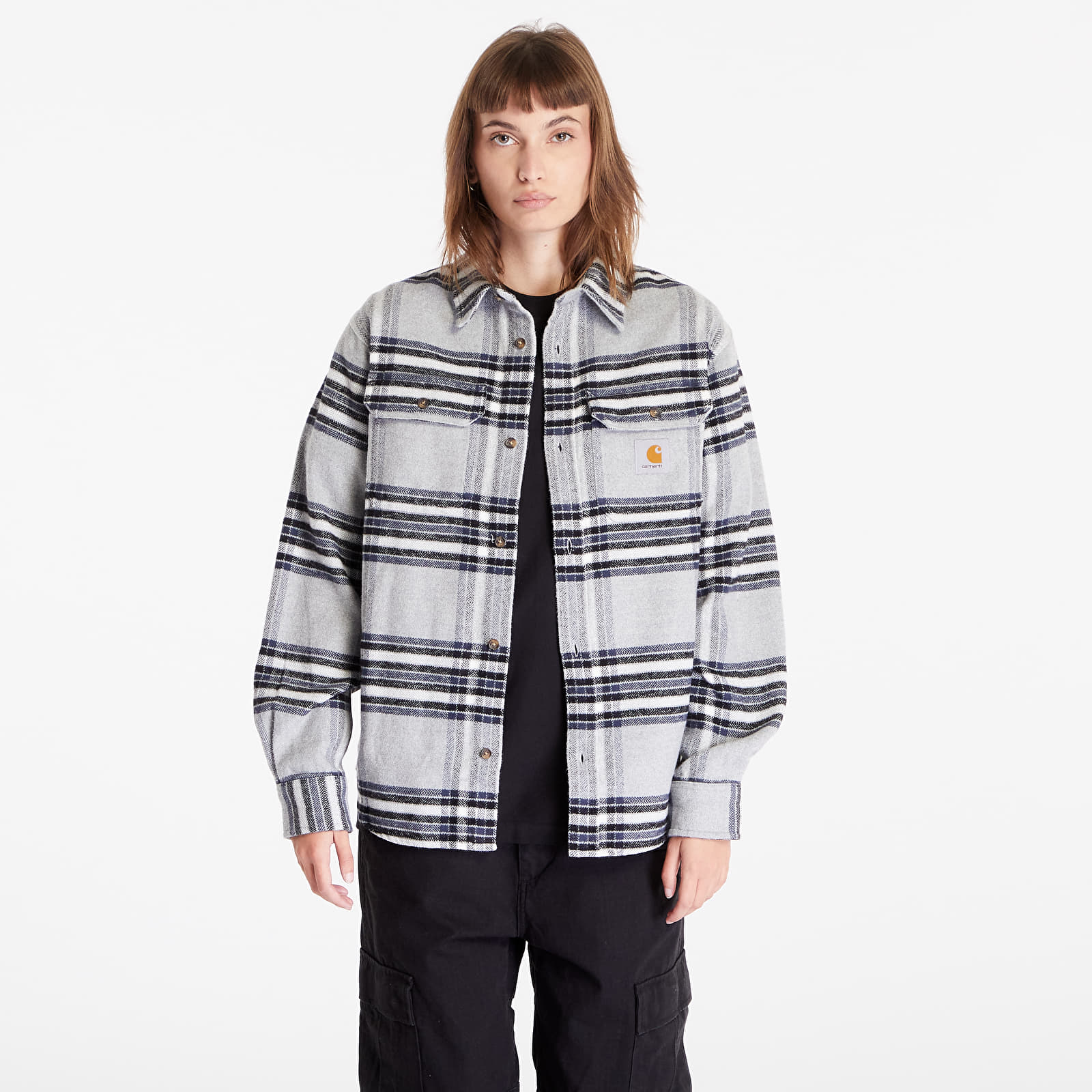 Shirts Carhartt WIP Long Sleeve Hawkins Shirt UNISEX Hawkins Check/ Grey  Heather/ Blue | Queens