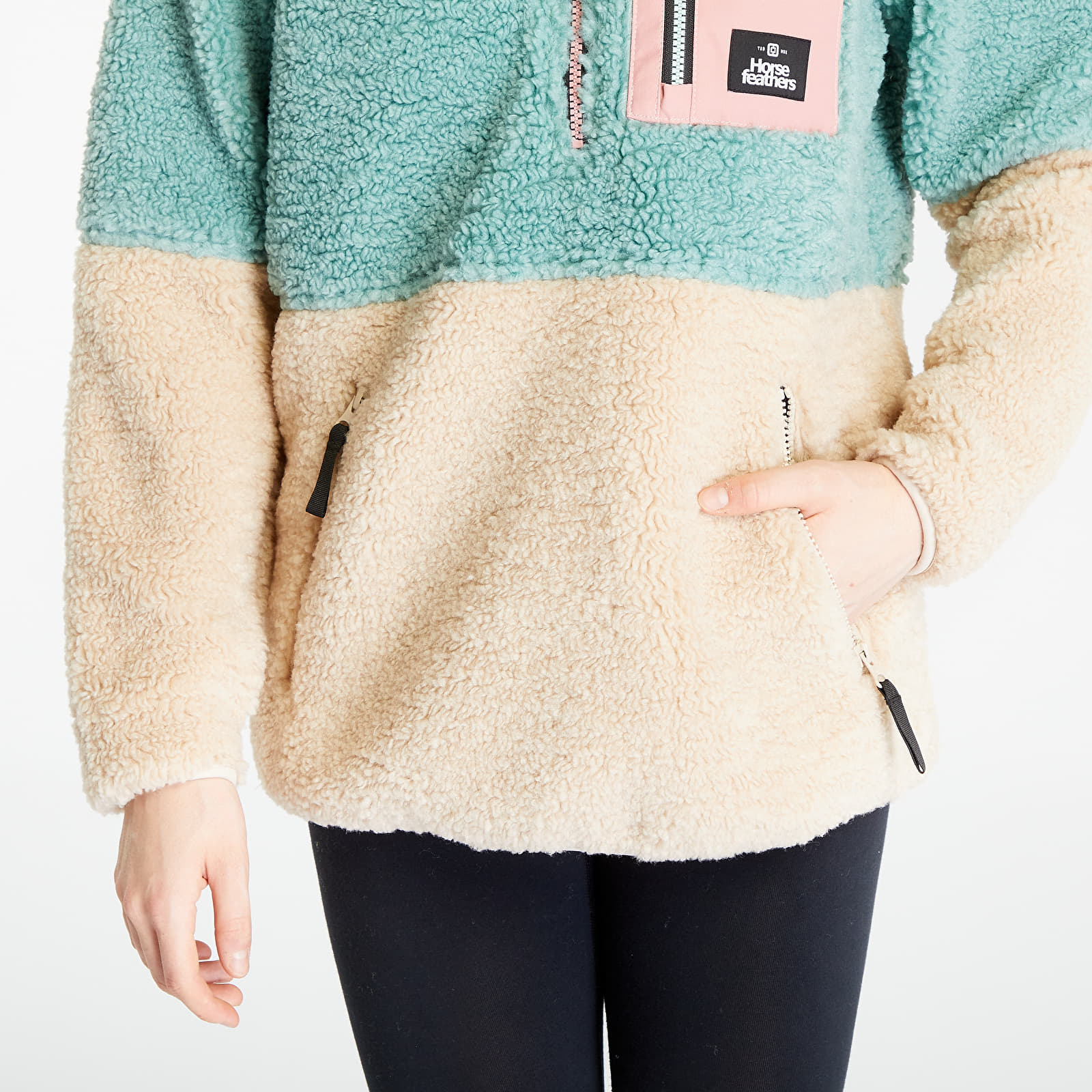 Hoodies en truien Horsefeathers Elvira Half-Zip Sweatshirt Frosty Green/ Beige