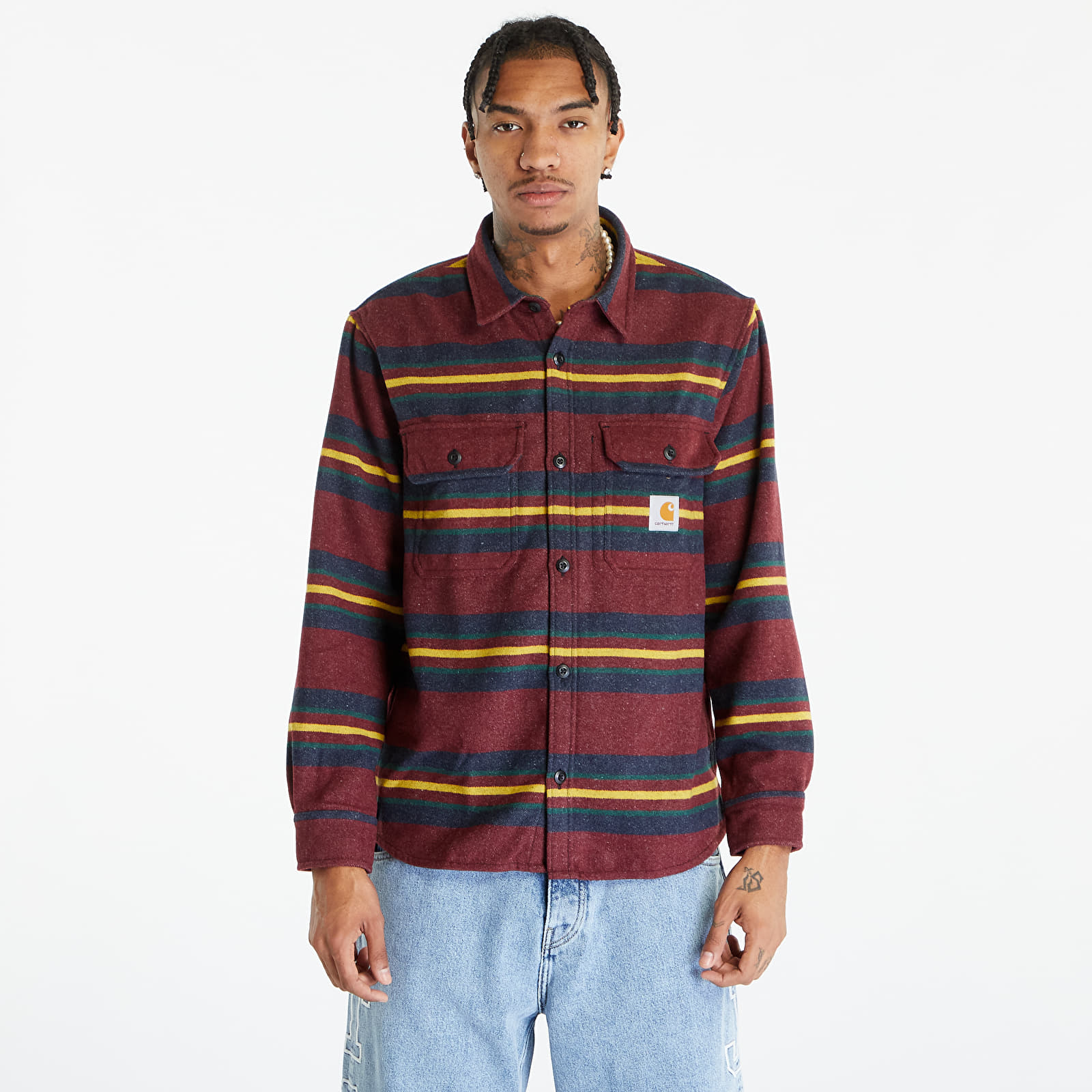 Jakne Carhartt WIP Oregon Shirt Jacket Starco Stripe, Bordeaux