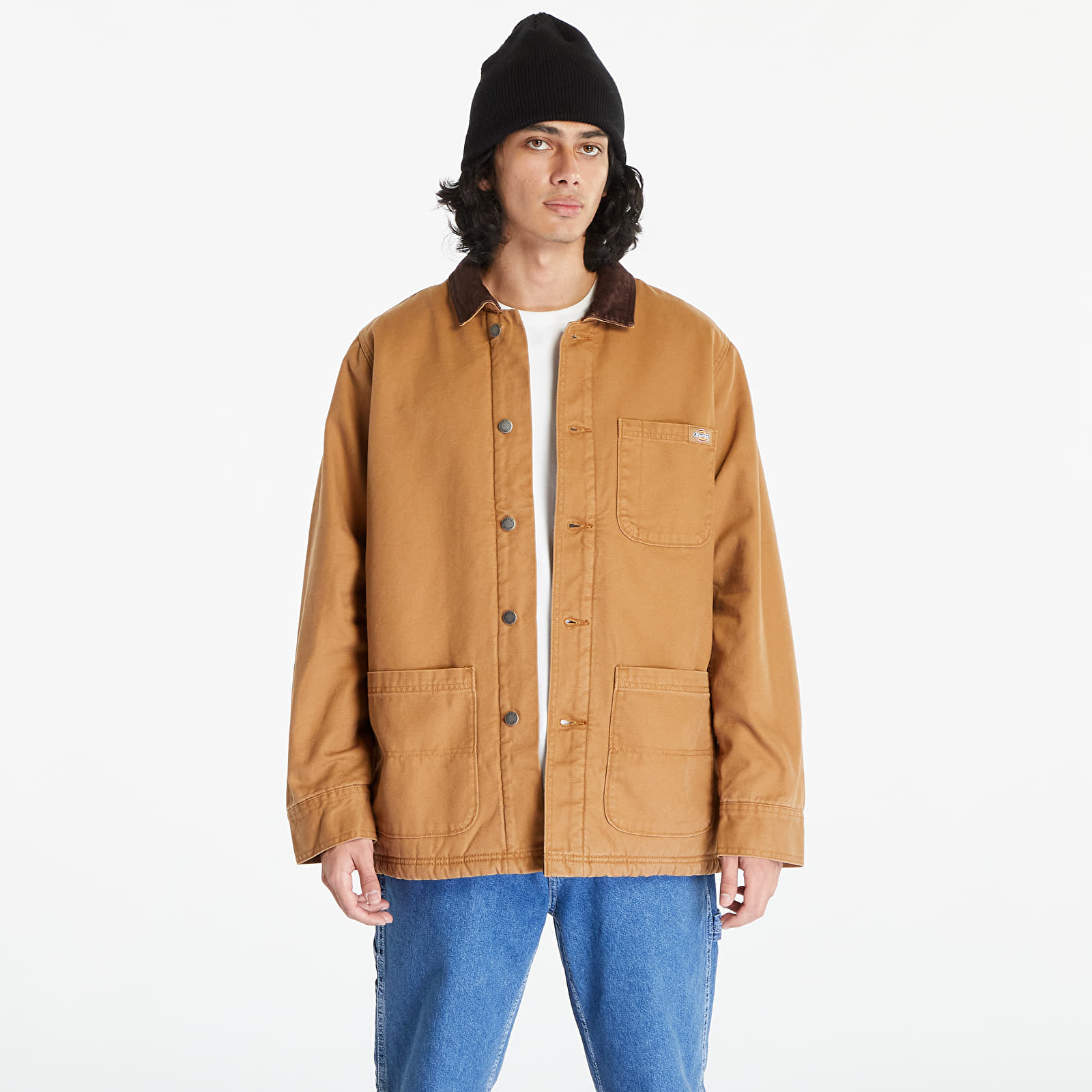 Jassen Dickies Duck High Pile Flce Line Chore Jacket Stone Washed Brown Duck
