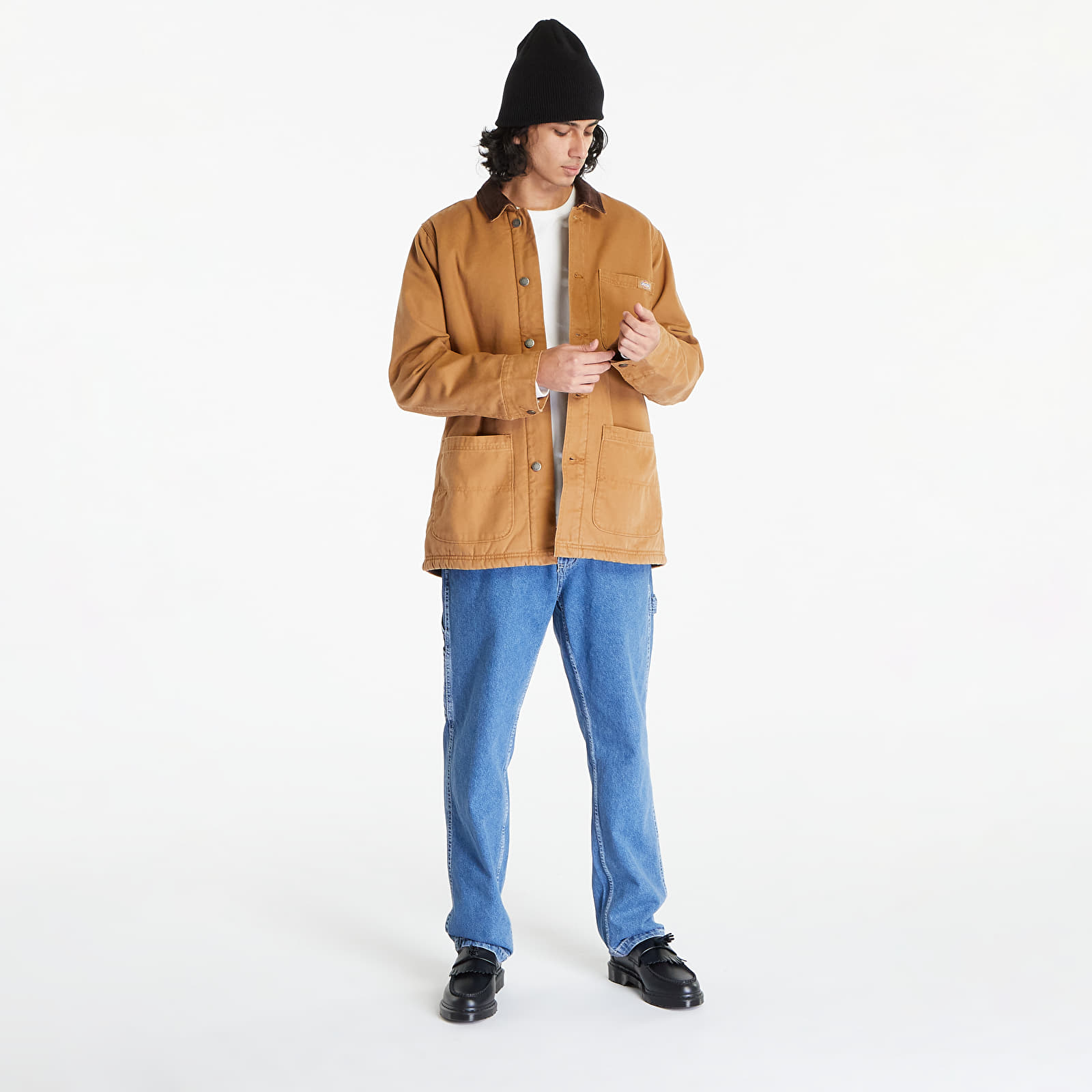 Jassen Dickies Duck High Pile Flce Line Chore Jacket Stone Washed Brown Duck