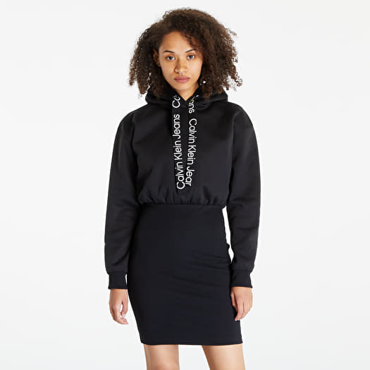 Dress Calvin Klein Jeans Sweatshirt Logo Hooded Queens Dress Black | Tape