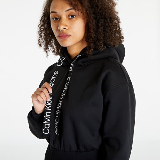 Kleider Calvin Klein Jeans Logo Tape Hooded Sweatshirt Dress Black | Queens
