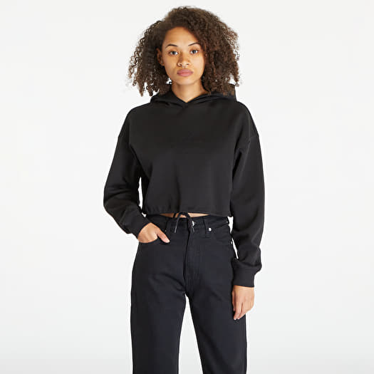 Mikina Calvin Klein Jeans Cropped Embossed Logo Hoodie Black
