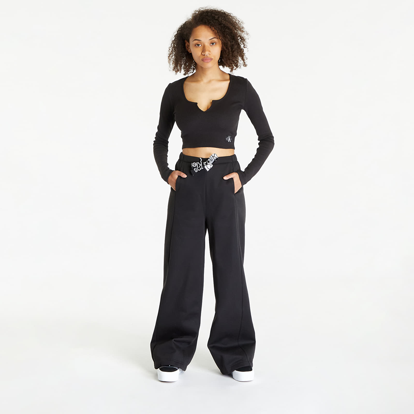 Jogger Pants Calvin Klein Jeans Tape Wide Leg Jogger Sweatpants Black |  Queens
