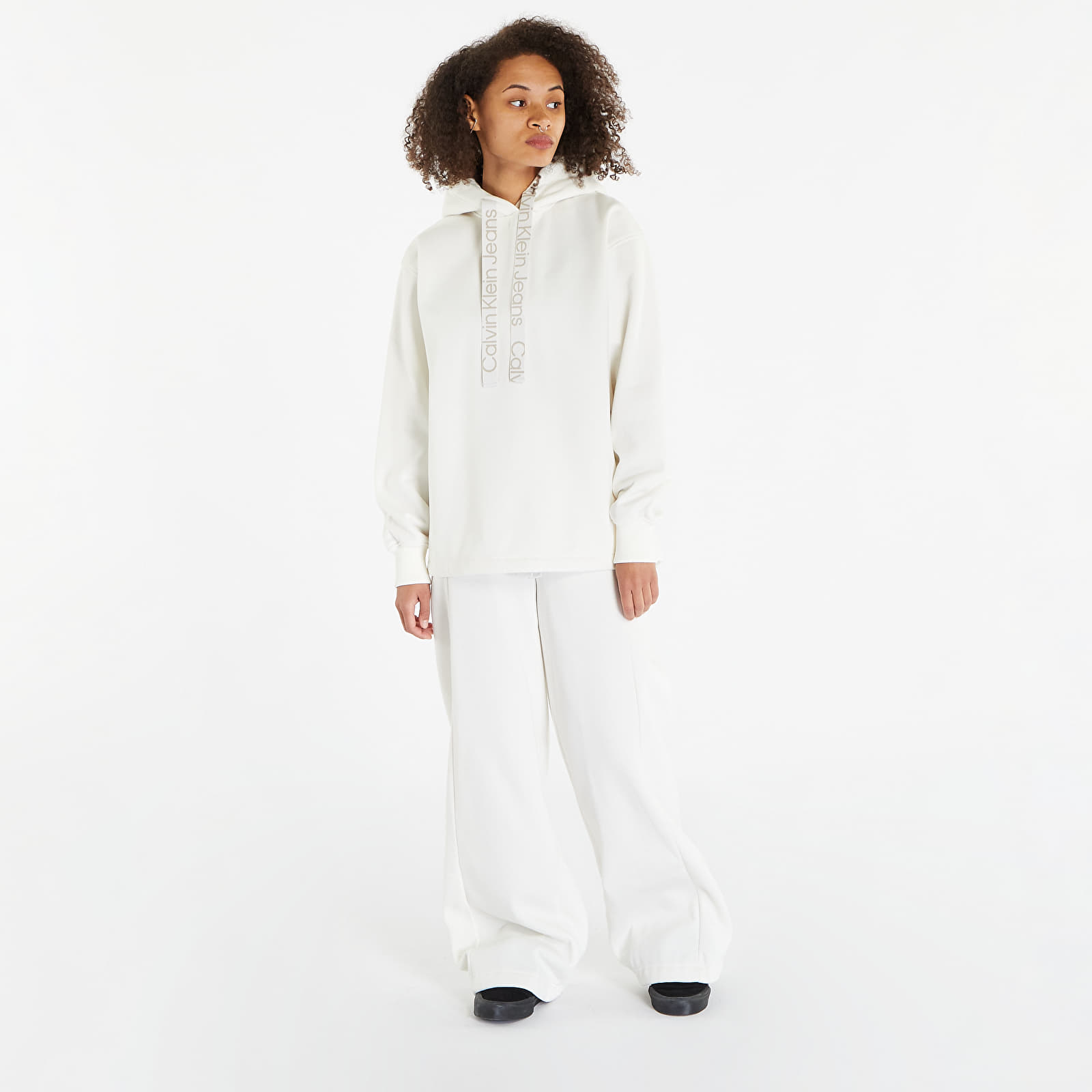 Sweatshirts Calvin Klein Jeans Oversized Logo Tape Hoodie Ivory