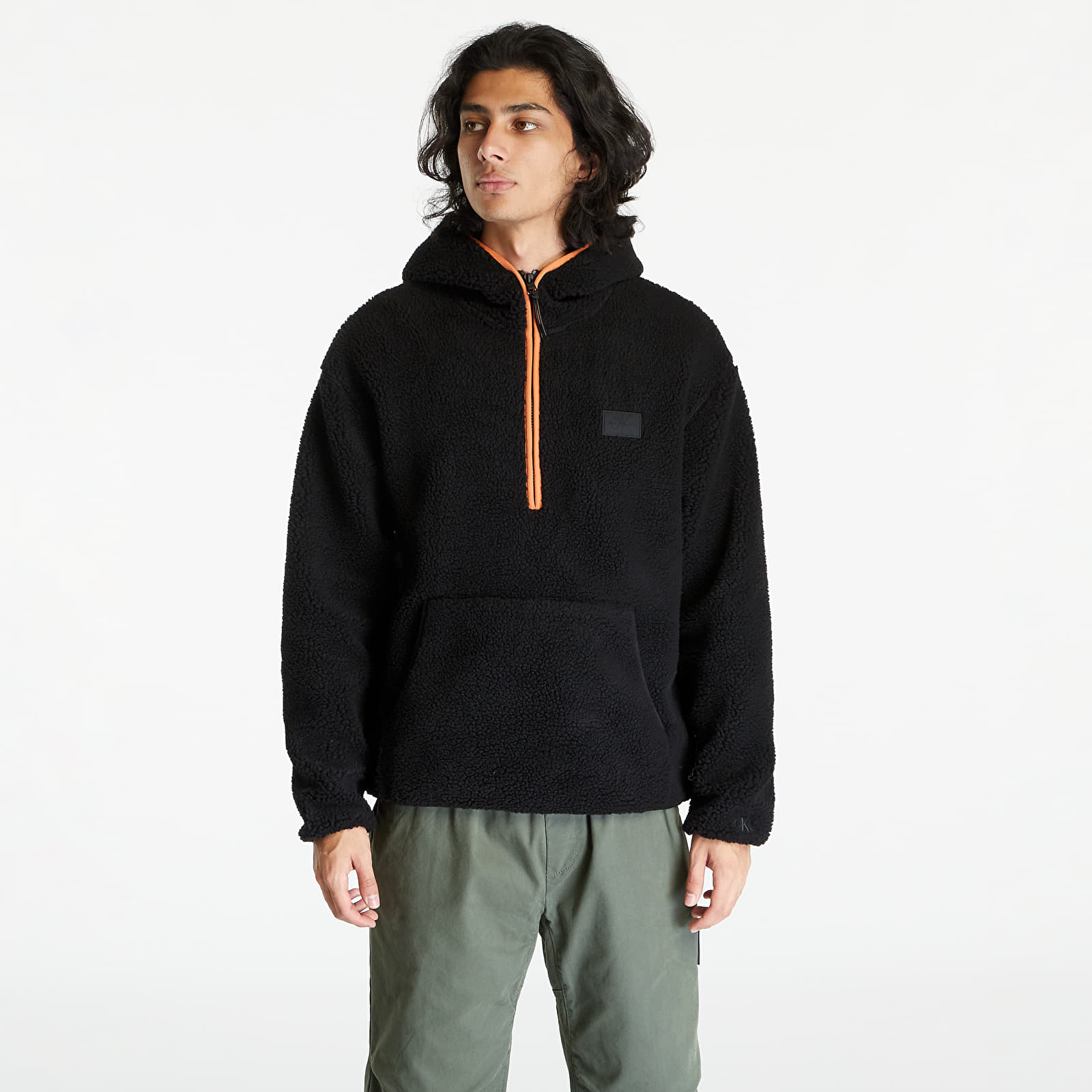 Mikiny Calvin Klein Jeans Sherpa Half-Zip Hoodie Black