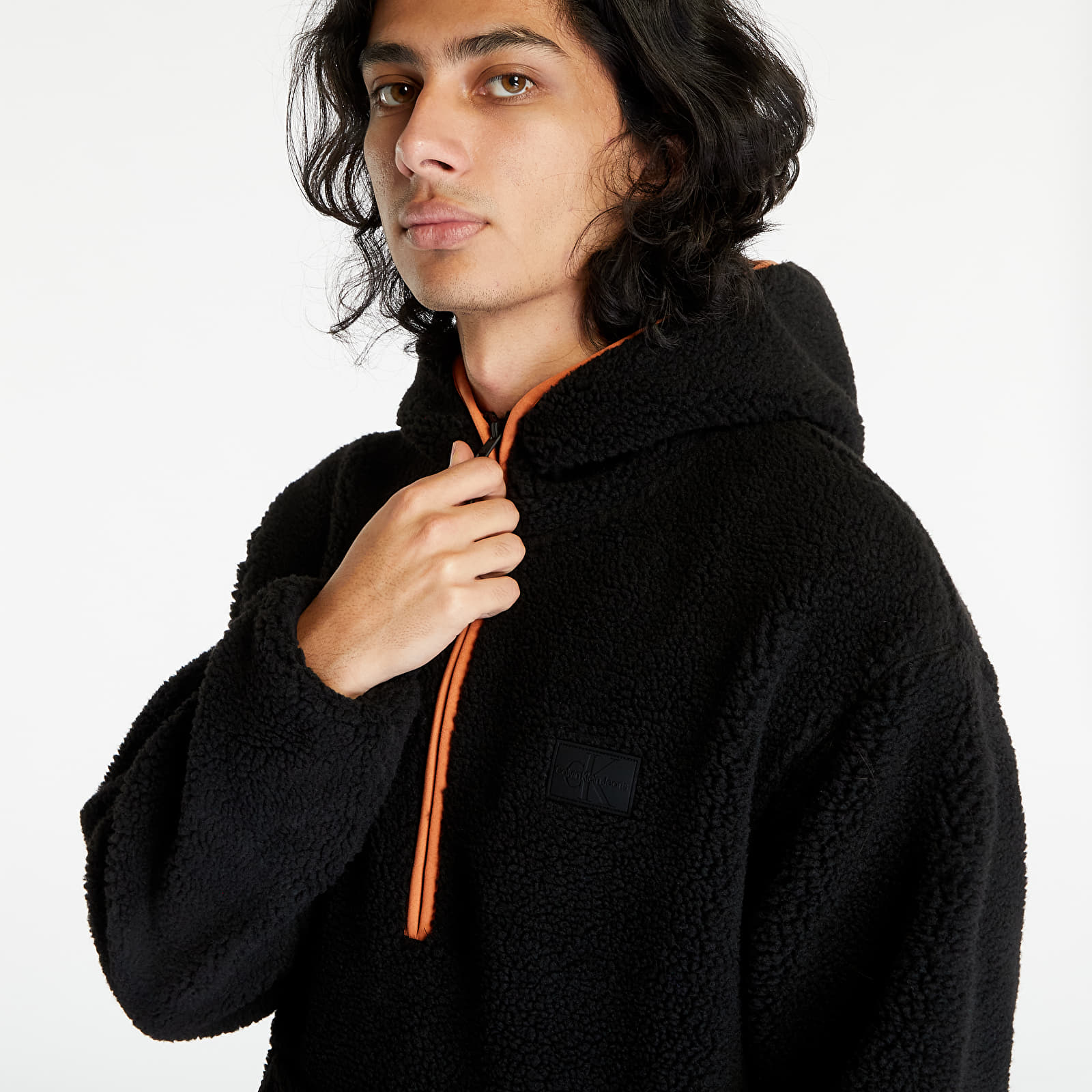 Mikiny Calvin Klein Jeans Sherpa Half-Zip Hoodie Black