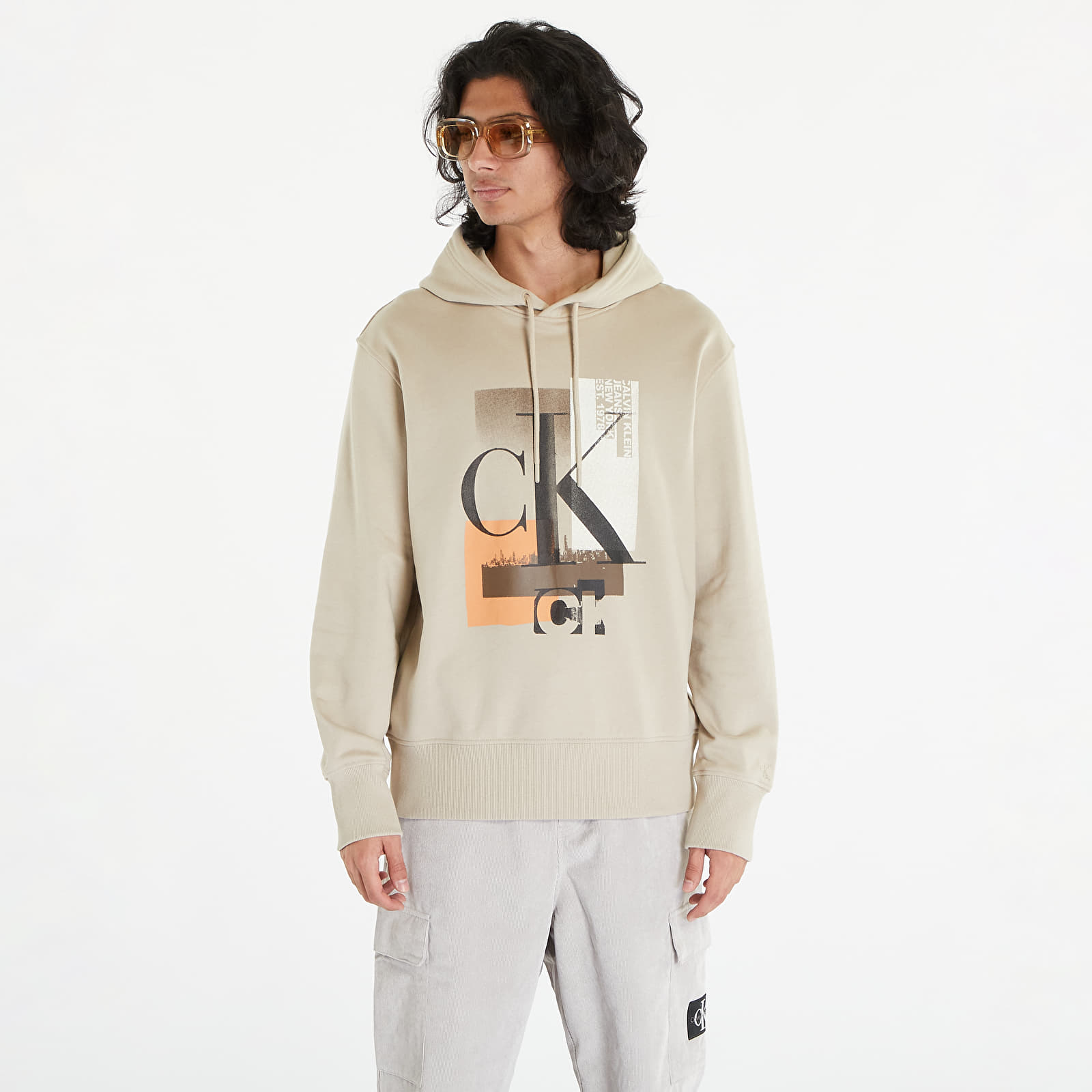 Mikiny Calvin Klein Jeans Connected Layer Land Hoodie Beige
