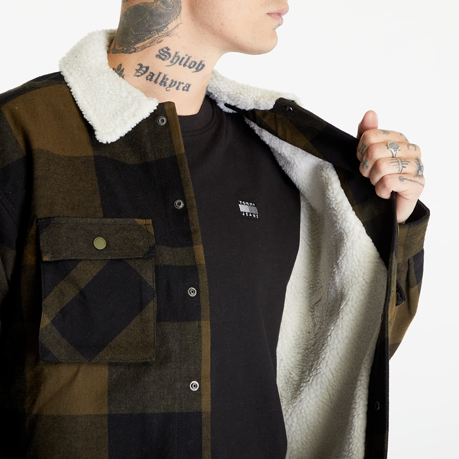 Bundy Tommy Jeans Check Sherpa Lin Overshirt Green