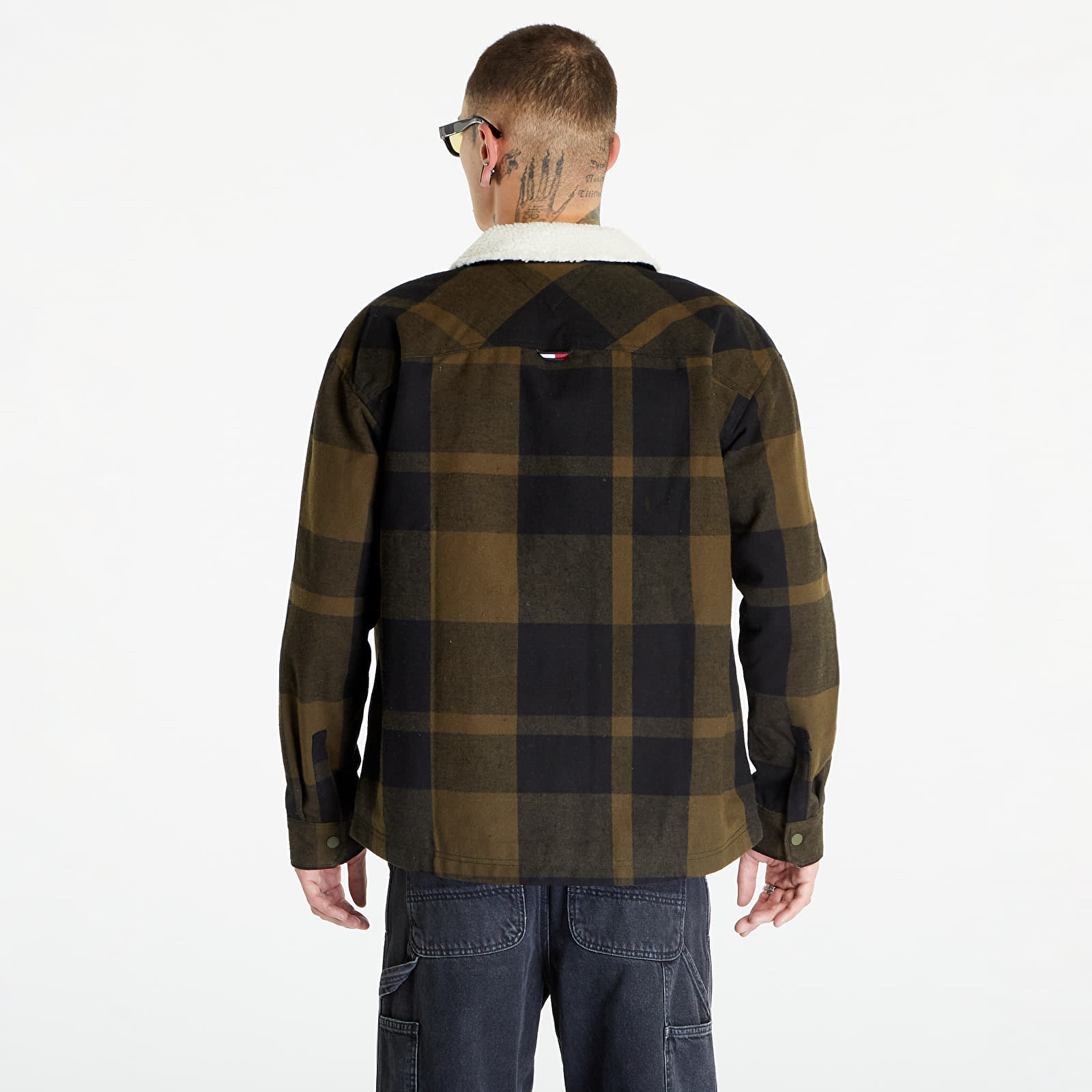 Bundy Tommy Jeans Check Sherpa Lin Overshirt Green