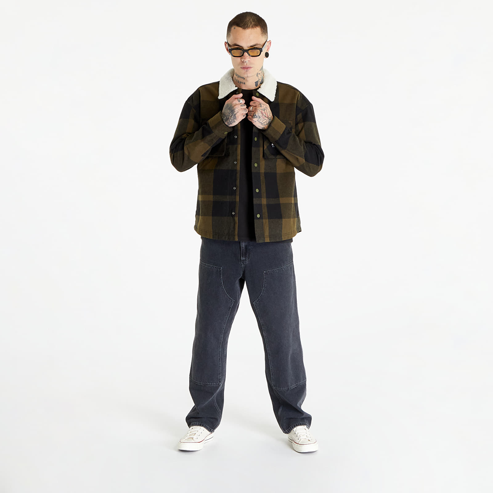 Bundy Tommy Jeans Check Sherpa Lin Overshirt Green