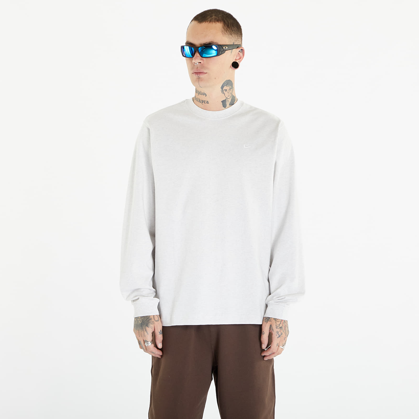 Trička Nike Solo Swoosh Men's Long Sleeve Tee Birch Heather/ White