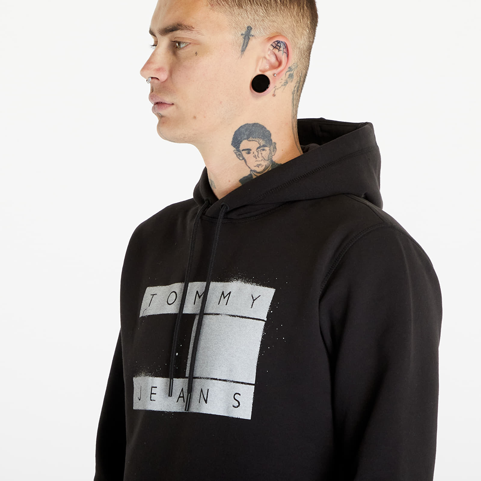 Hanorace Tommy Jeans Regular Flag Spray Hoodie Black