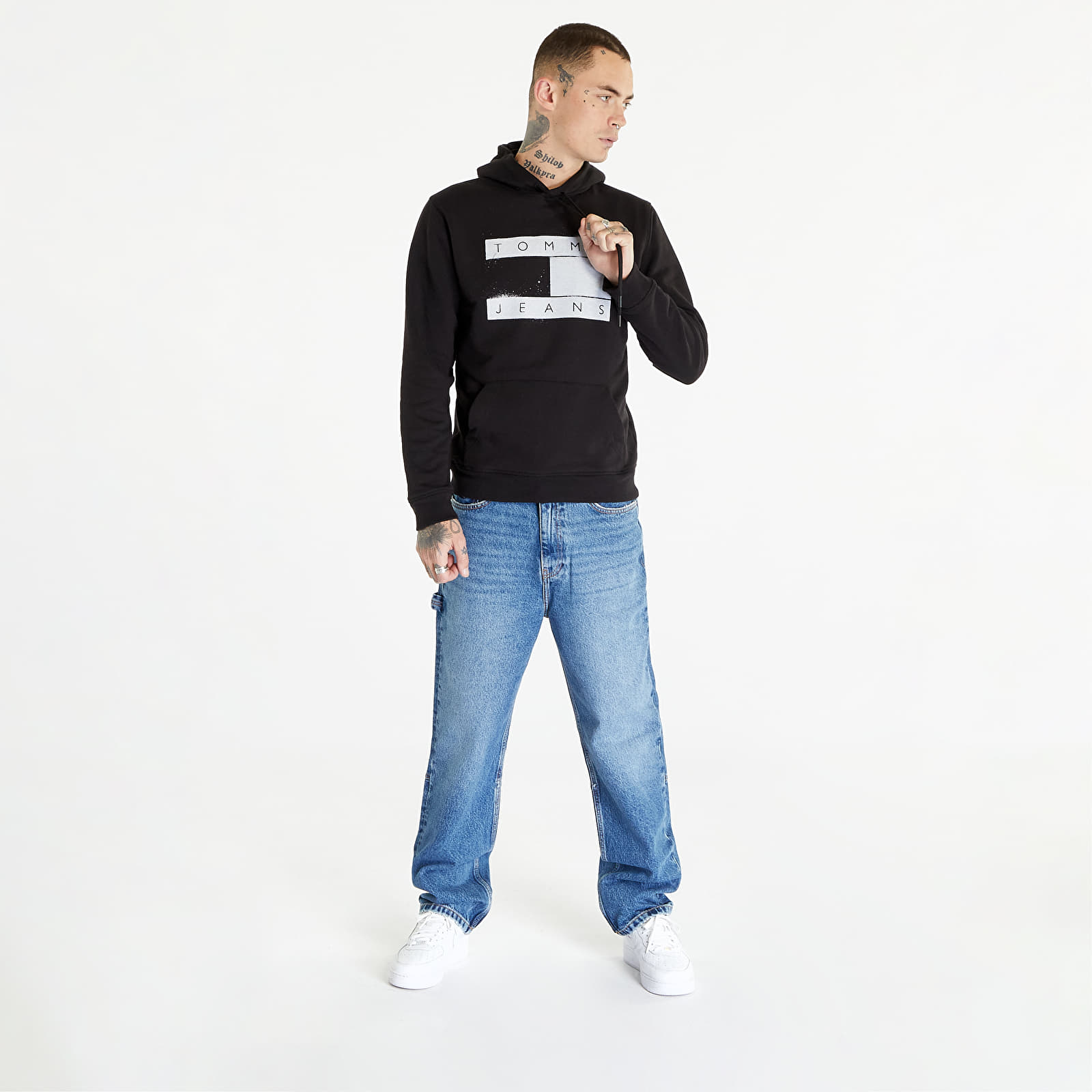 Hanorace Tommy Jeans Regular Flag Spray Hoodie Black