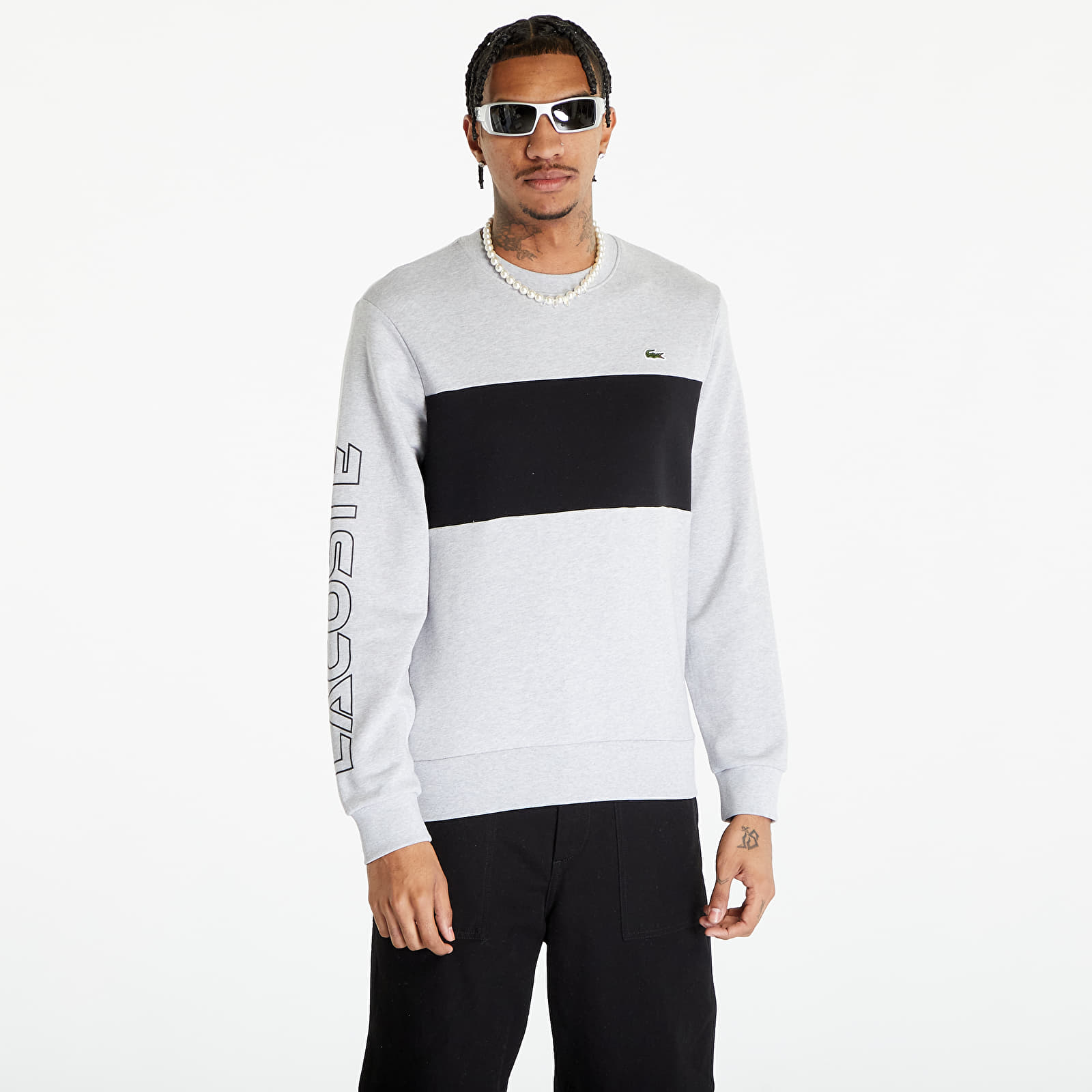 Sweatshirts LACOSTE Men's Sweatshirt Silver Chine/ Black