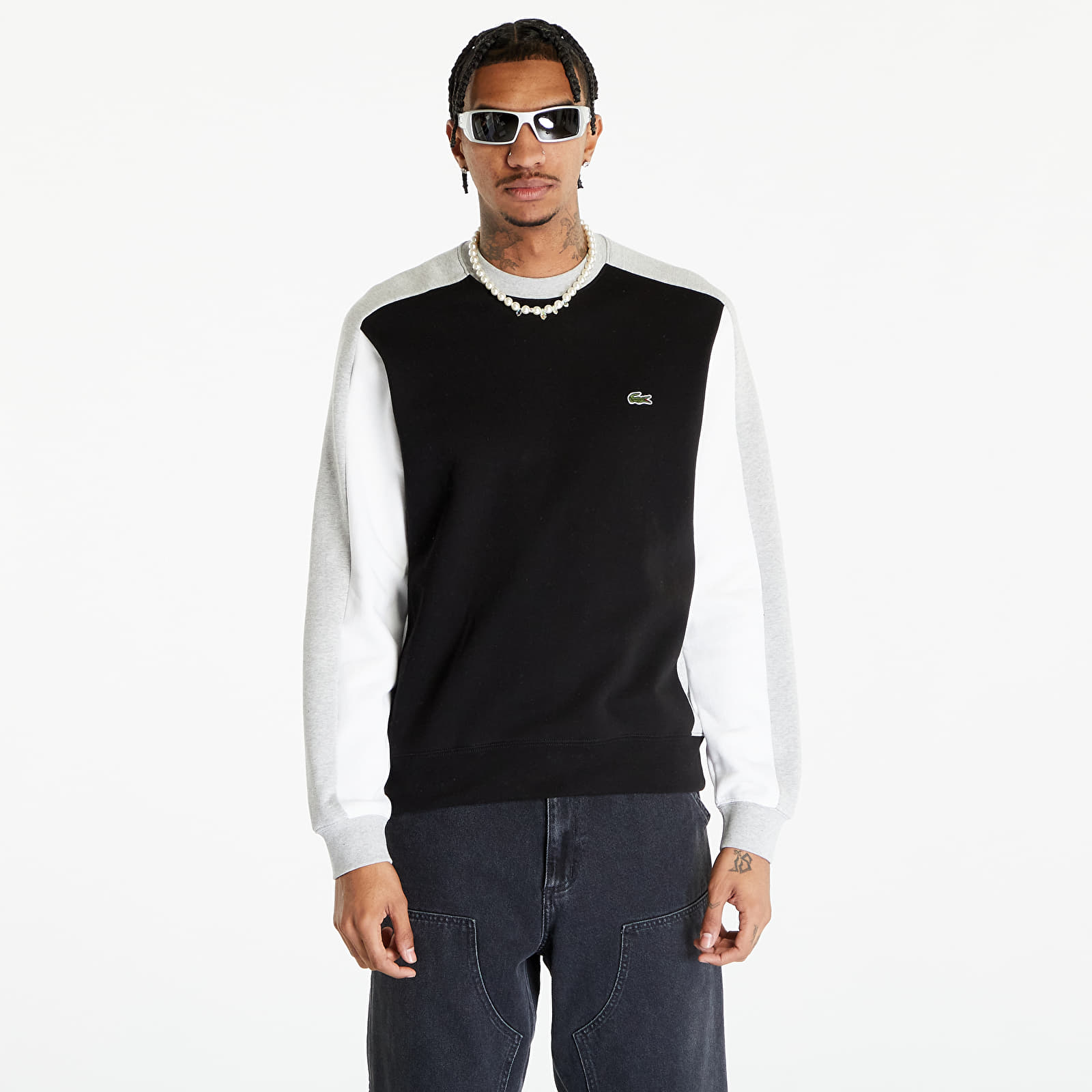 Felpa LACOSTE Men's Sweatshirt Black/ Silver Chine-White L