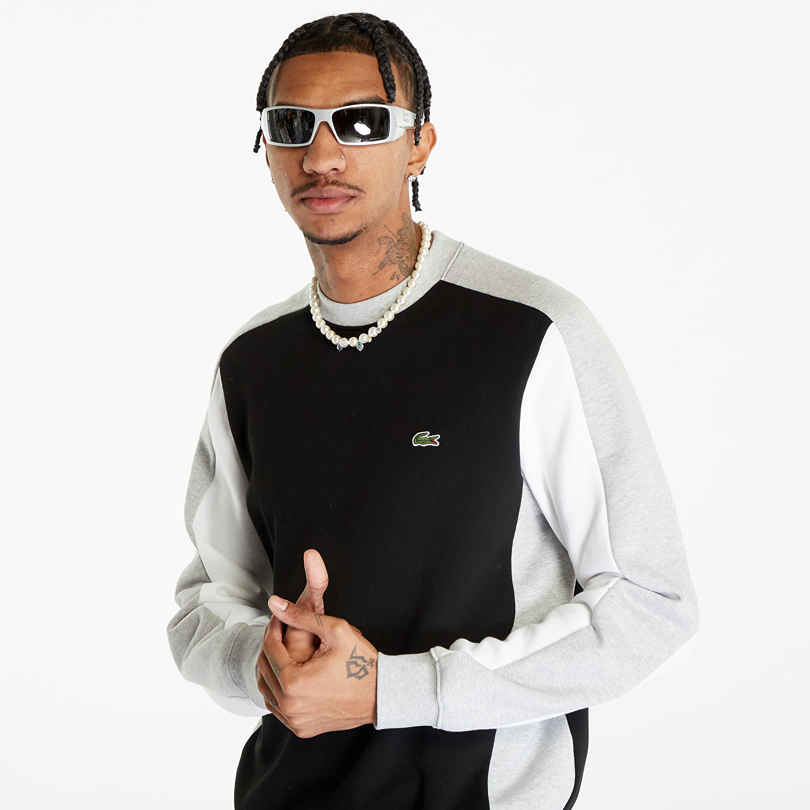 Puloverji   LACOSTE Men's Sweatshirt Black/ Silver Chine-White